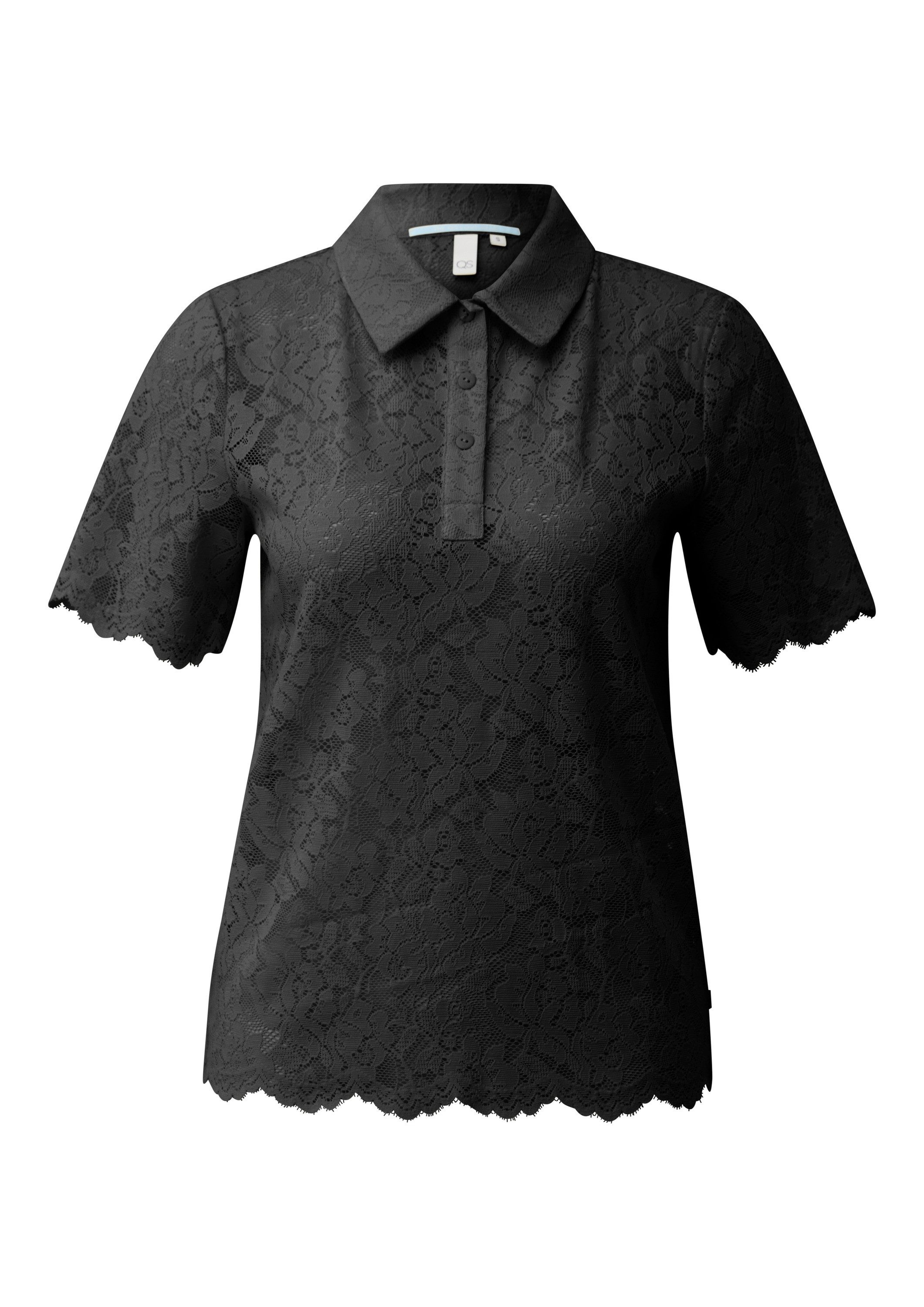 QS Kurzarmshirt T-Shirt Leicht transparentes Poloshirt aus Spitze