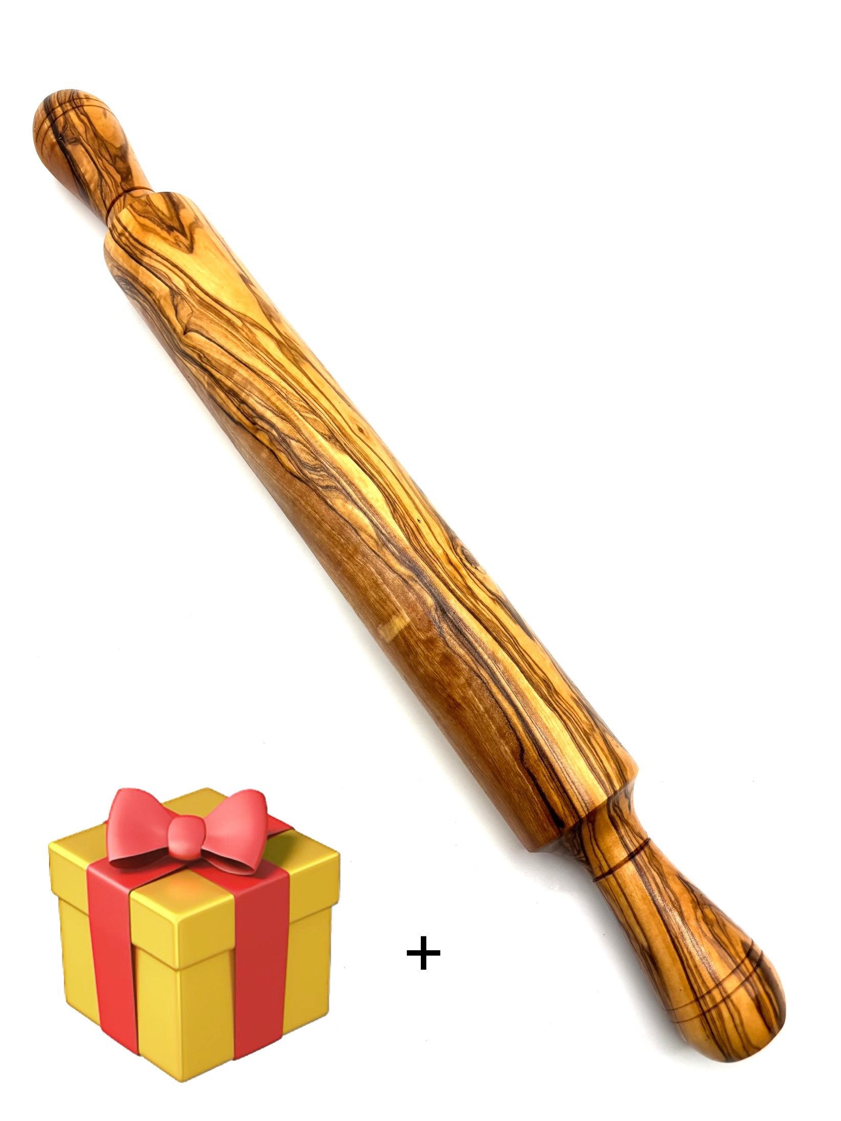 Olivenholz-erleben Teigroller Качалки aus massivem Olivenholz Massivholz, (Set, 1-tlg., 1x Teigroller aus massivem Olivenholz, plus Überraschung), ergonomische Griffe, angenehmer Halt für müheloses Ausrollen