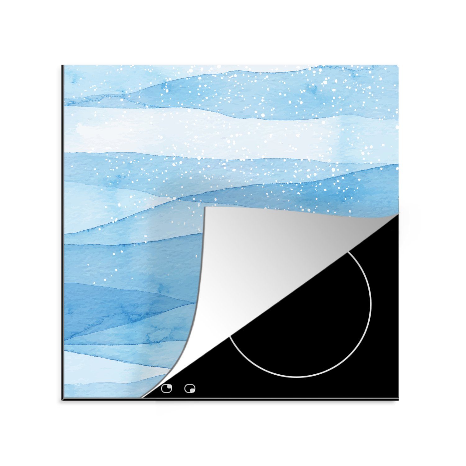 MuchoWow Herdblende-/Abdeckplatte Aquarell - Illustration - Blau, Vinyl, (1 tlg), 78x78 cm, Ceranfeldabdeckung, Arbeitsplatte für küche