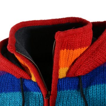 KUNST UND MAGIE Kapuzenstrickjacke Regenbogen Strickjacke Wolle+Fleecefutter abnehmbarer Zipfelkapuze