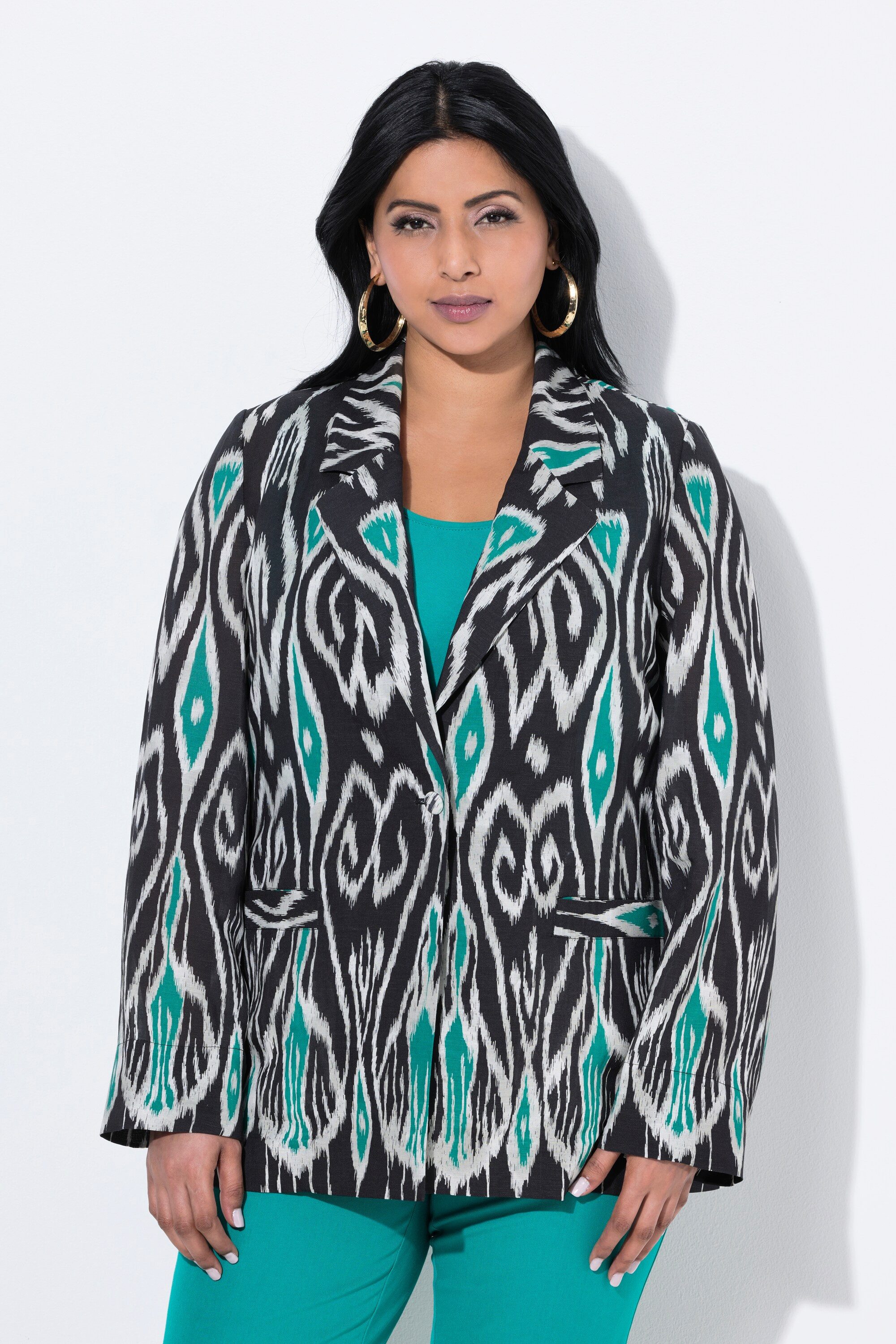 Blusenblazer Leinenmix-Blazer grafischer Druck Reverskragen