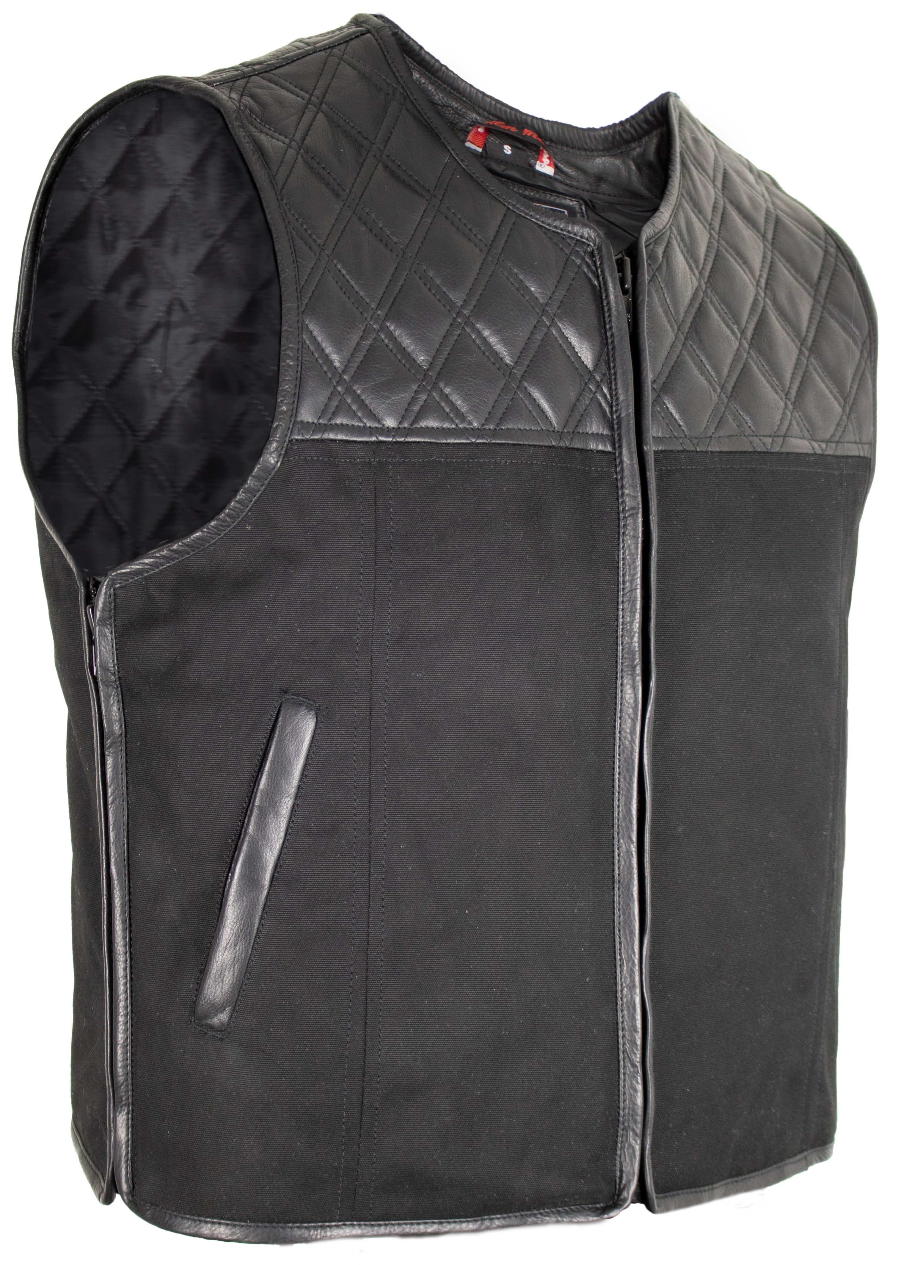 MDM Motorradweste Motorradweste Herren Schwarz Clubstyle Jeans Leder Steppung Diamond Steppung, Denim Leder Mix, YKK Zipper, Clubstyle