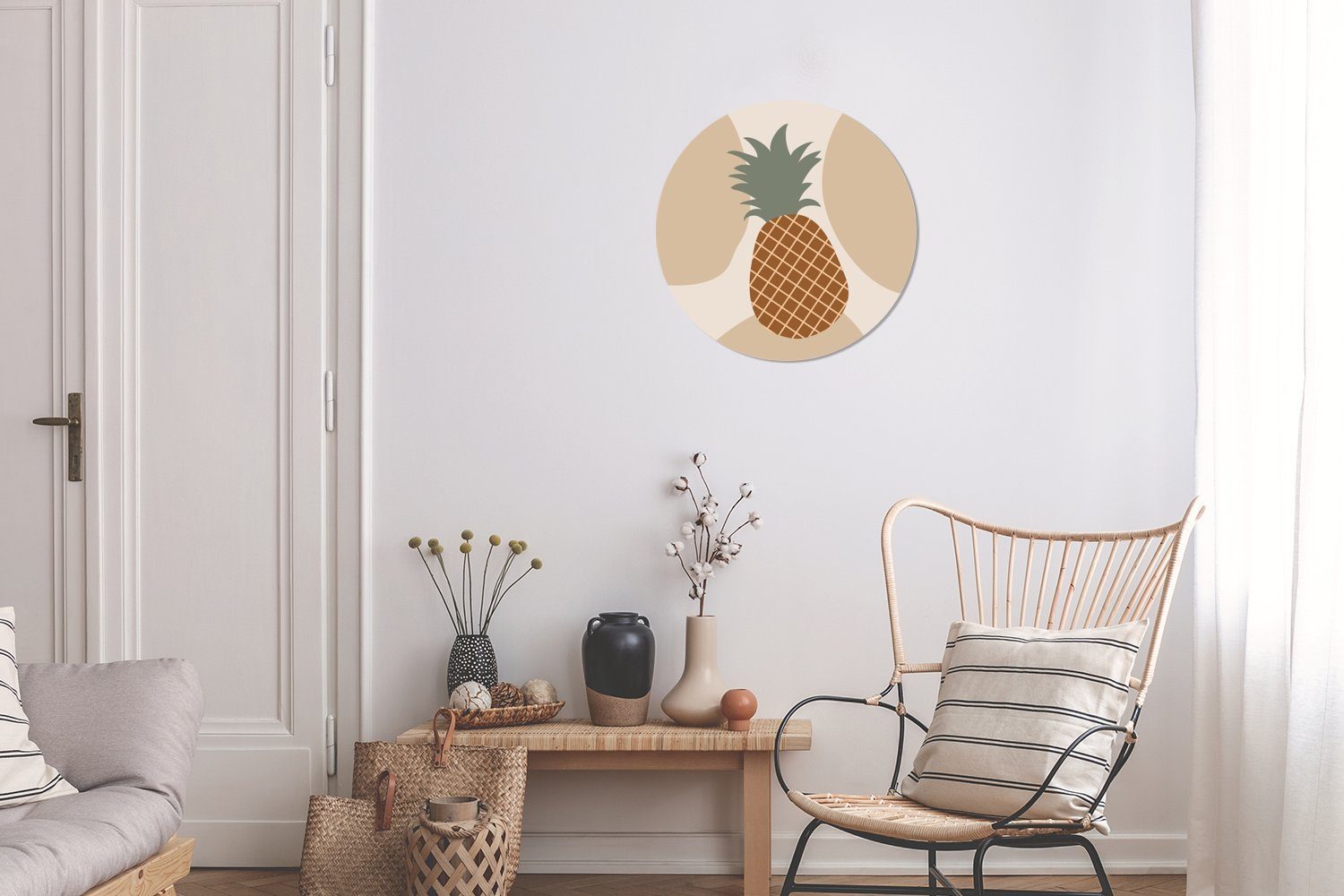 Pastell Tapetenkreis Sommer Wohnzimmer Tapetenaufkleber, für Ananas Rund, Kinderzimmer, (1 MuchoWow St), - Obst - - Wandsticker