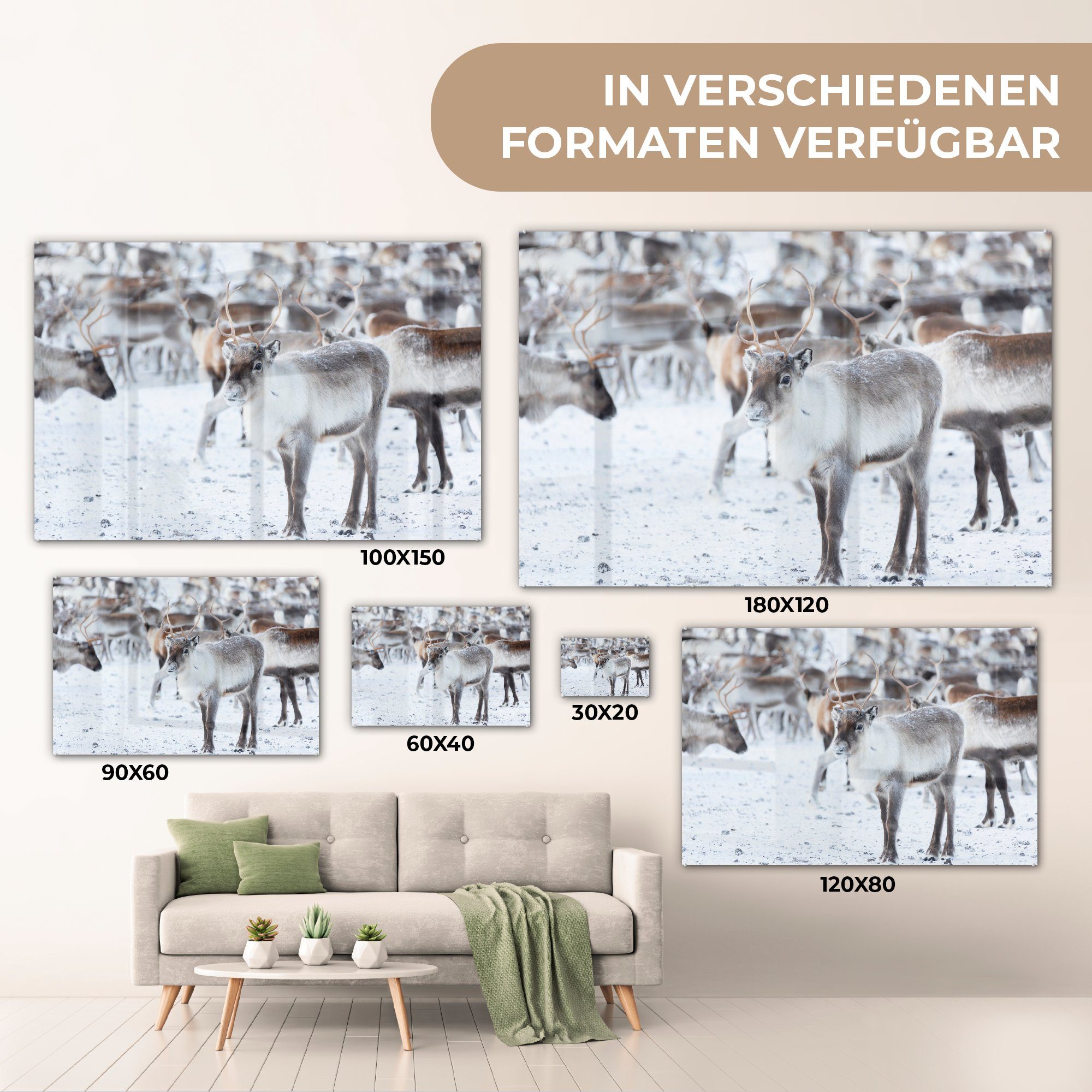 Wohnzimmer MuchoWow (1 Acrylglasbild - Schnee St), Acrylglasbilder & Winter, - Schlafzimmer Rentier