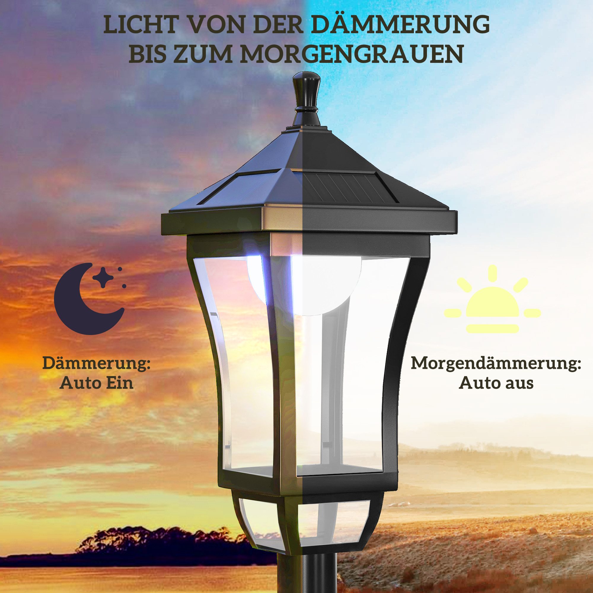 Outsunny Außen-Stehlampe Gartenlampe mit Kaltweiß LED Licht, Wegleuchte mit Lichtsensor, Solarbetrieben, wetterfest, automatische Ein-,Ausschaltung, LED, Kaltwe – Bild 5 von 5