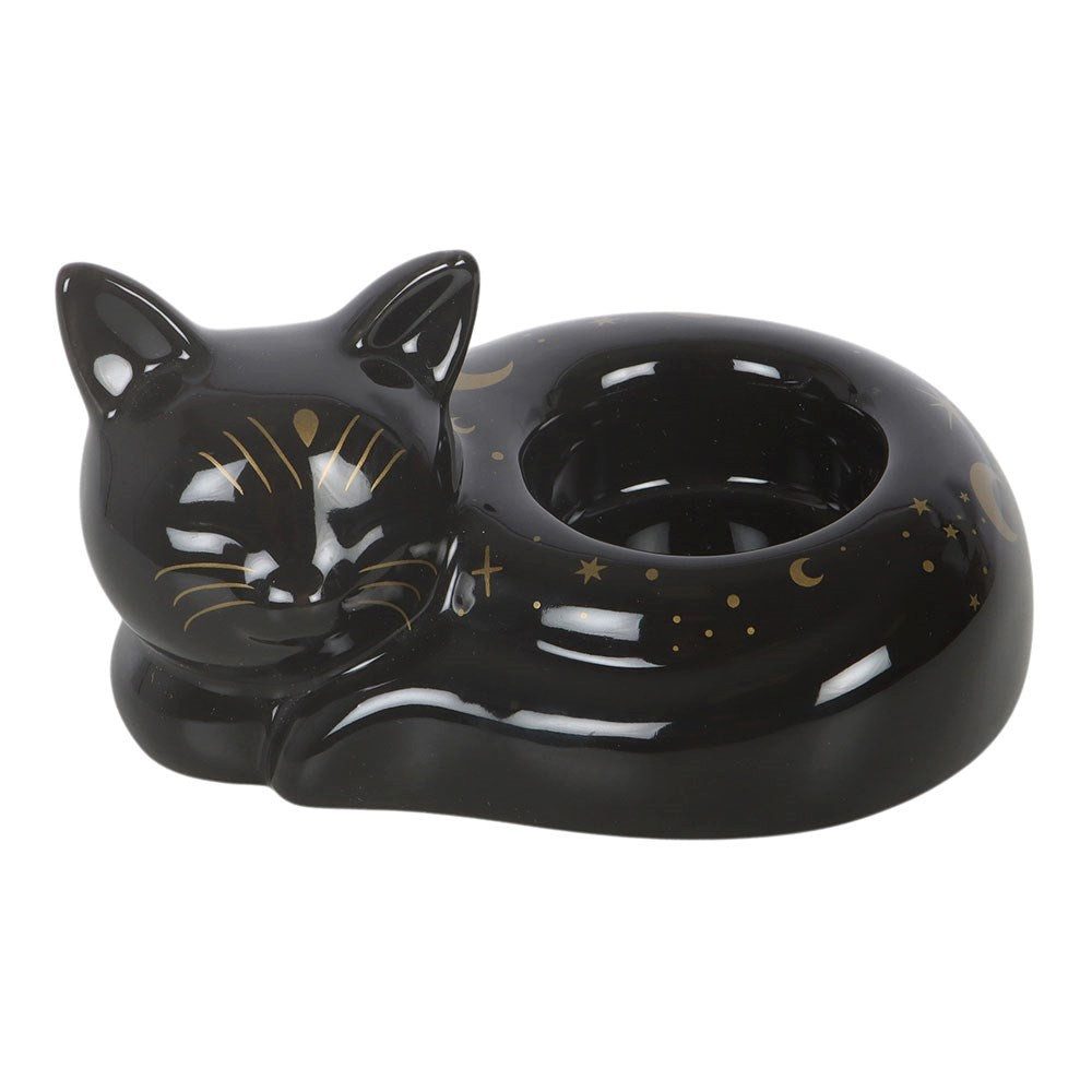 Something Different Teelichthalter Black Cat Magick Keramik Teelichthalter in schwarz-gold gothic