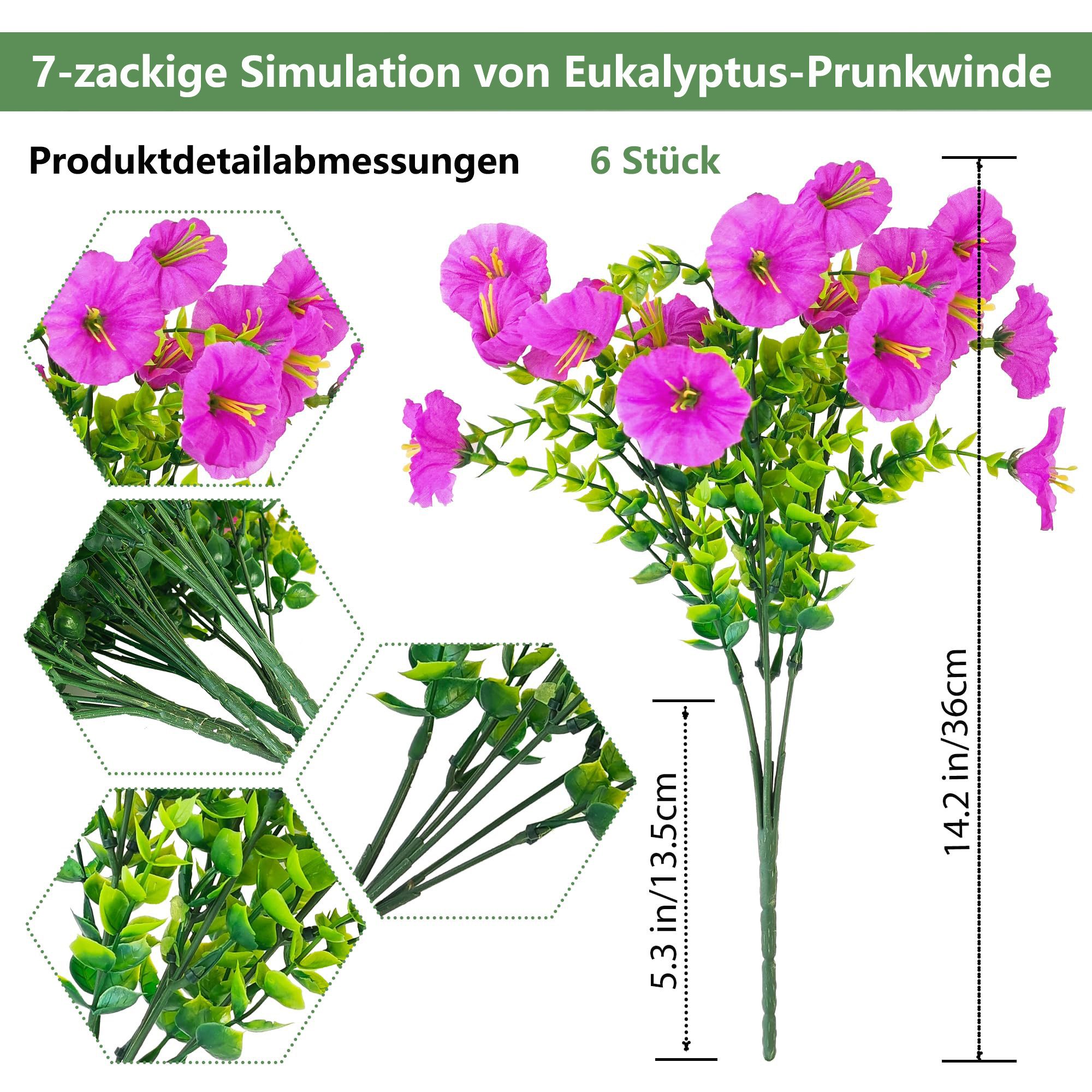 Kunstblume Künstliche Blumen Künstliche Wetterfest Petunie, FOUORTUNATE-BEE, Gefälschte Blumen für Balkonkasten Pflanzgefäß Innen Outdoor