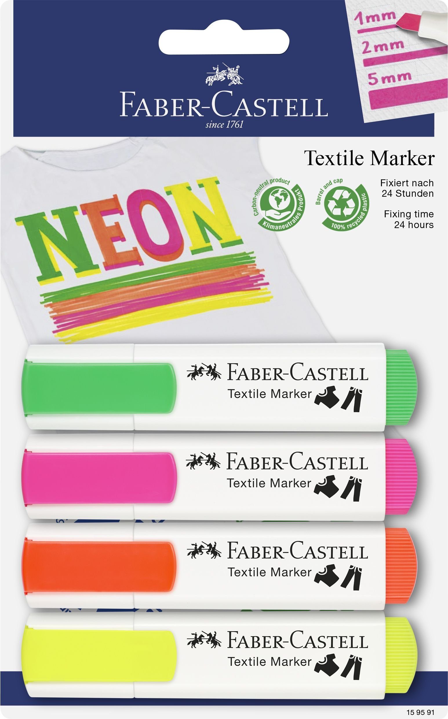 Tintenpatrone 4er FABER-CASTELL Neonfarben, Faber-Castell Textilmarker, Blister