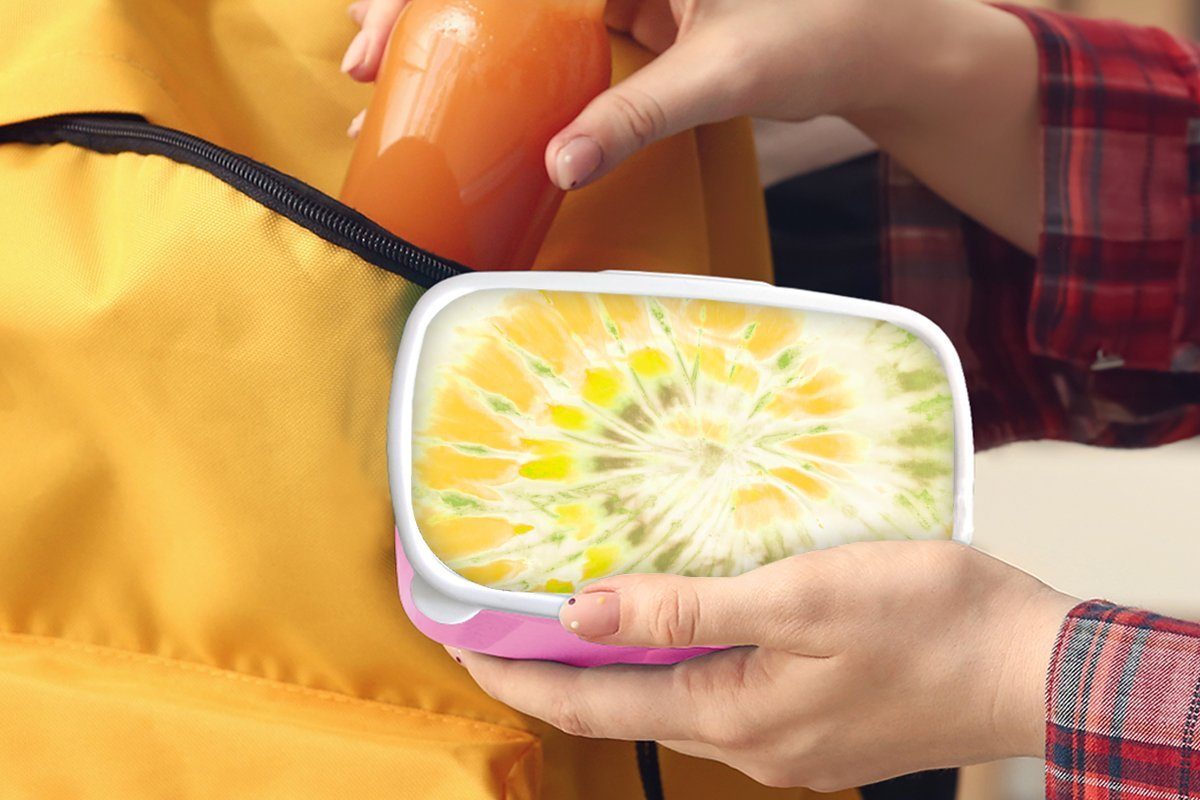 MuchoWow Lunchbox Sommer - Tie - Brotbox Dye - Brotdose Kunststoff (2-tlg), Gelb Mädchen, Kinder, rosa für Erwachsene, Snackbox, Kunststoff, Grün