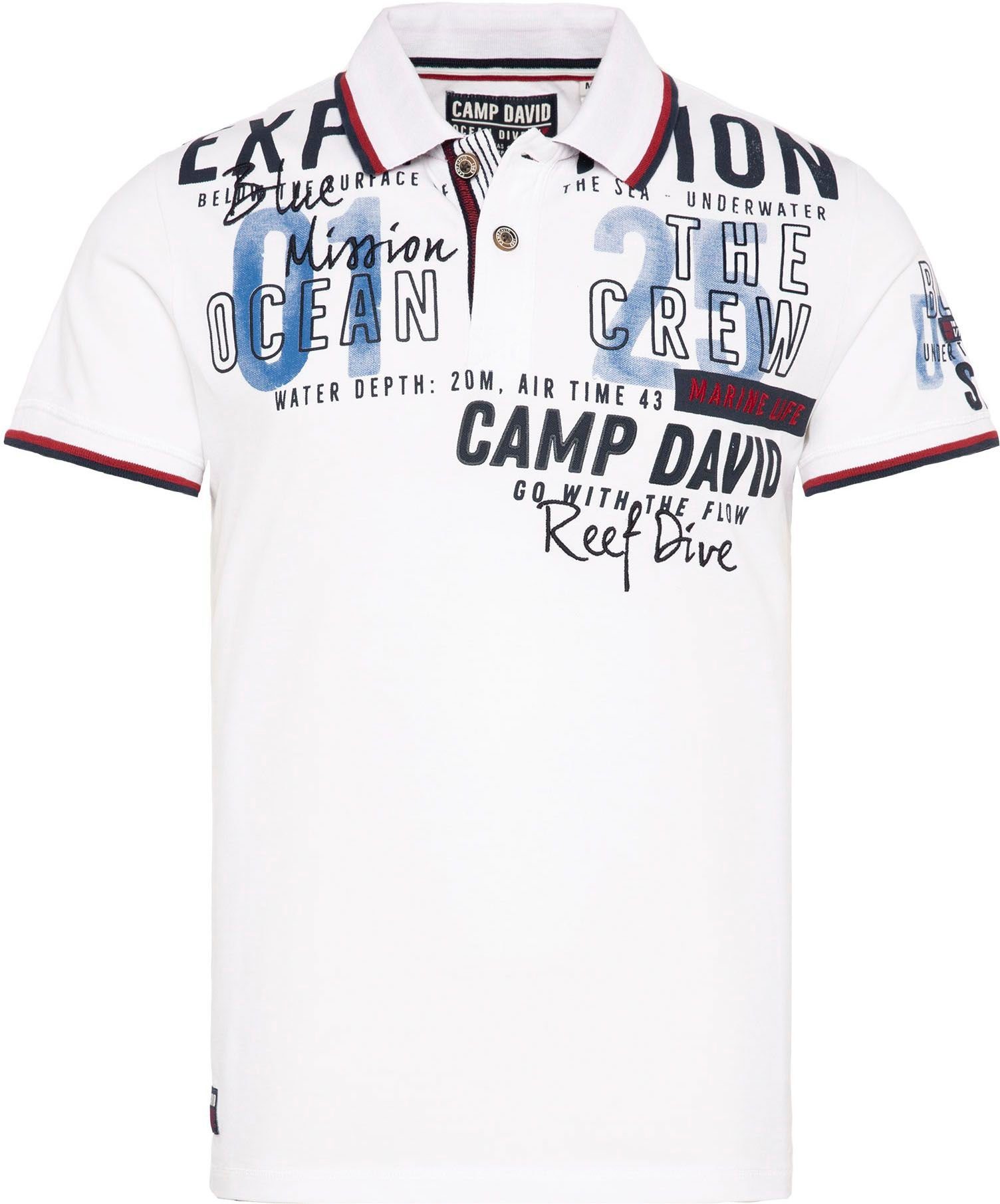 Poloshirt CAMP DAVID opticwhite Logoprägung mit