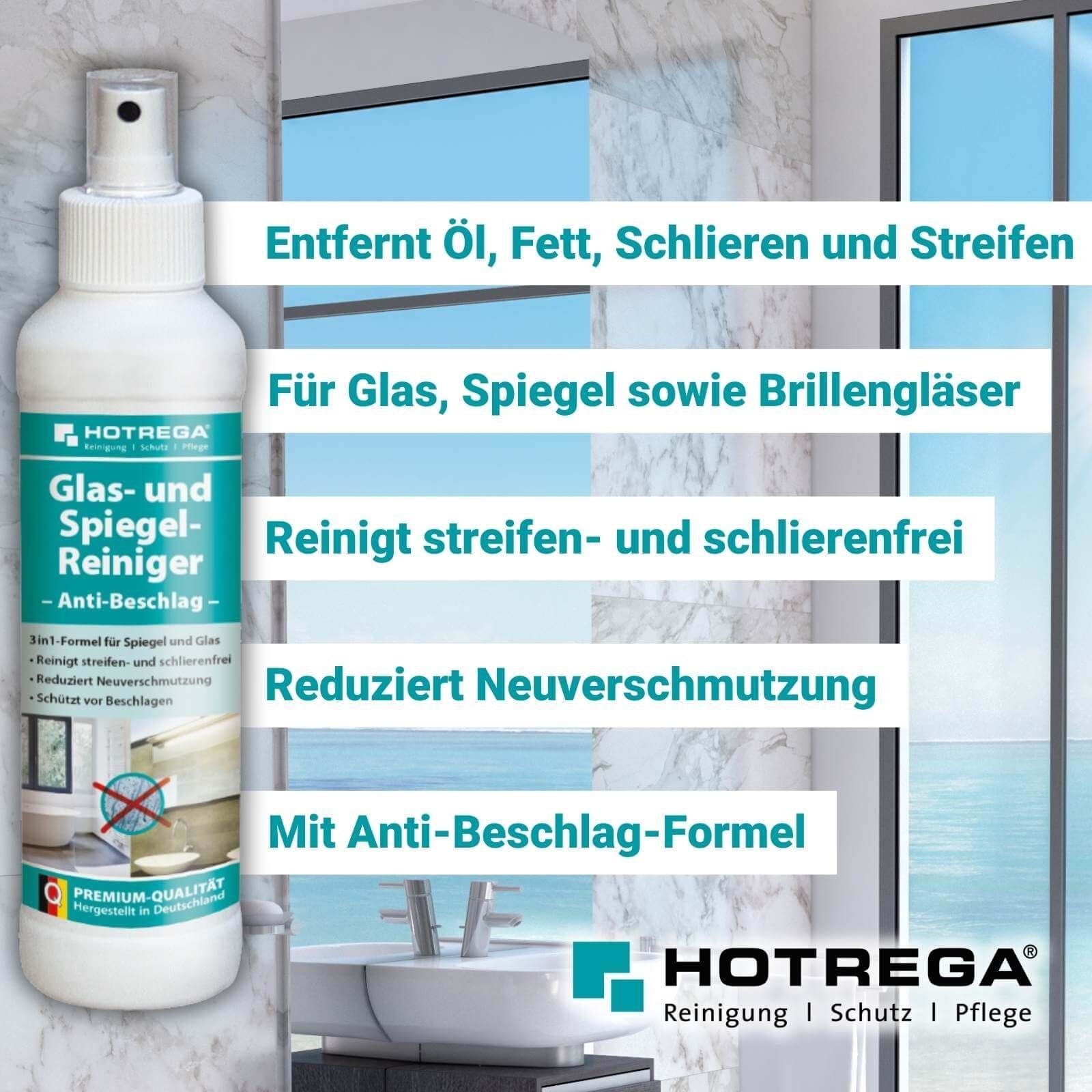 HOTREGA® Glas- und Glasreiniger 250 ml Anti-Beschlag Spiegel-Reiniger