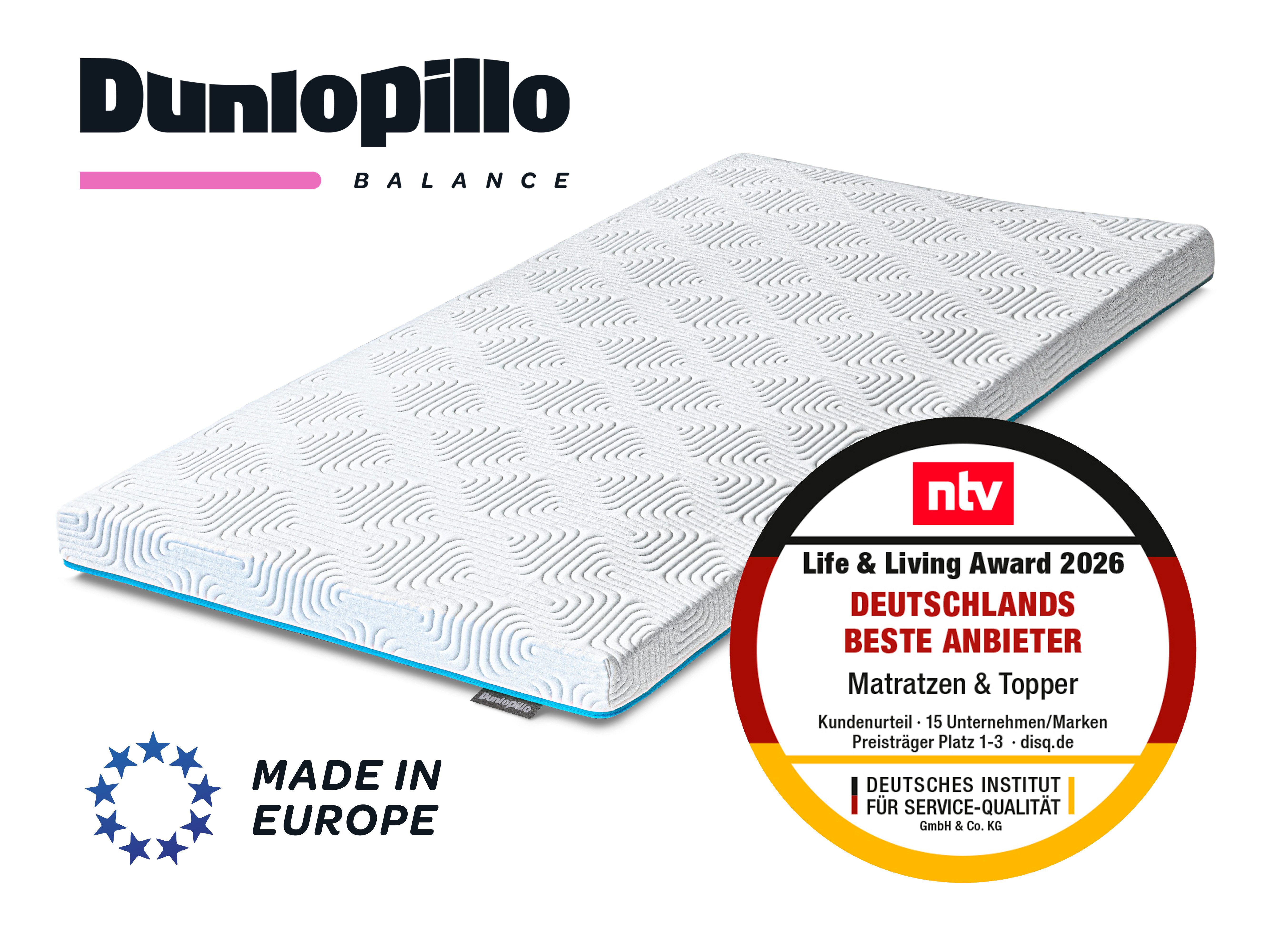 Dunlopillo, Topper Balance, Gelschaumtopper 90x200 & 140x200 cm und weitere Größen, 7 cm hoch, Gelschaum, punktgenaue Körperanpassung, unterstützt ergonomische Liegeposition