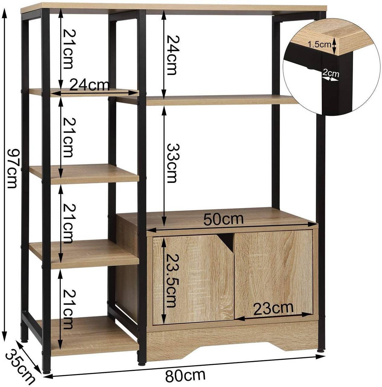 Woltu Bücherregal, 1-tlg., mit offenem Stauraum und Schrank, MDF Metall