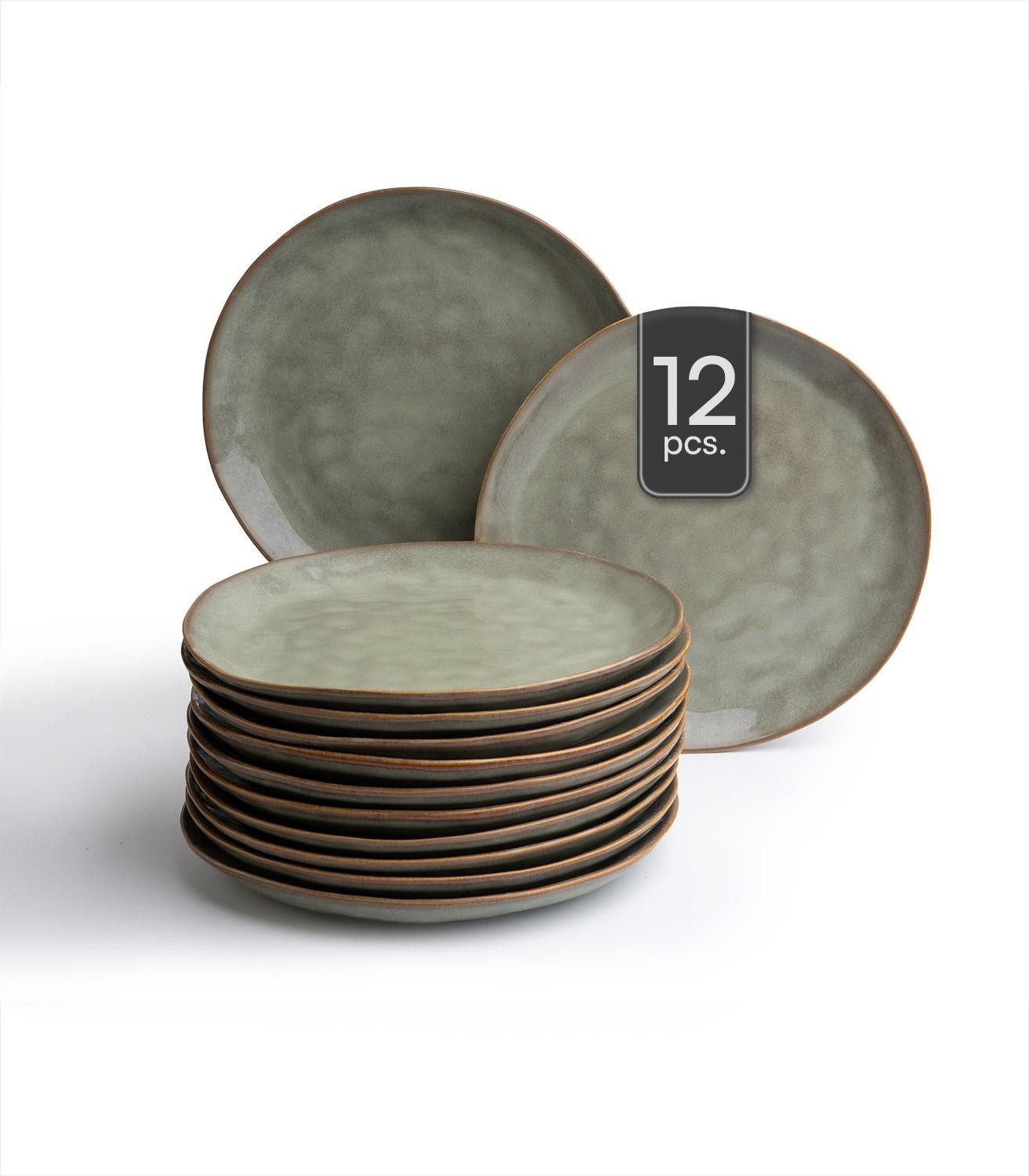 HIT Trading Speiseteller PASTI, Ø 27 cm, Mintgrün, Braun, Steingut, (12 St), mit Reaktivglasur, Spülmaschinenfest