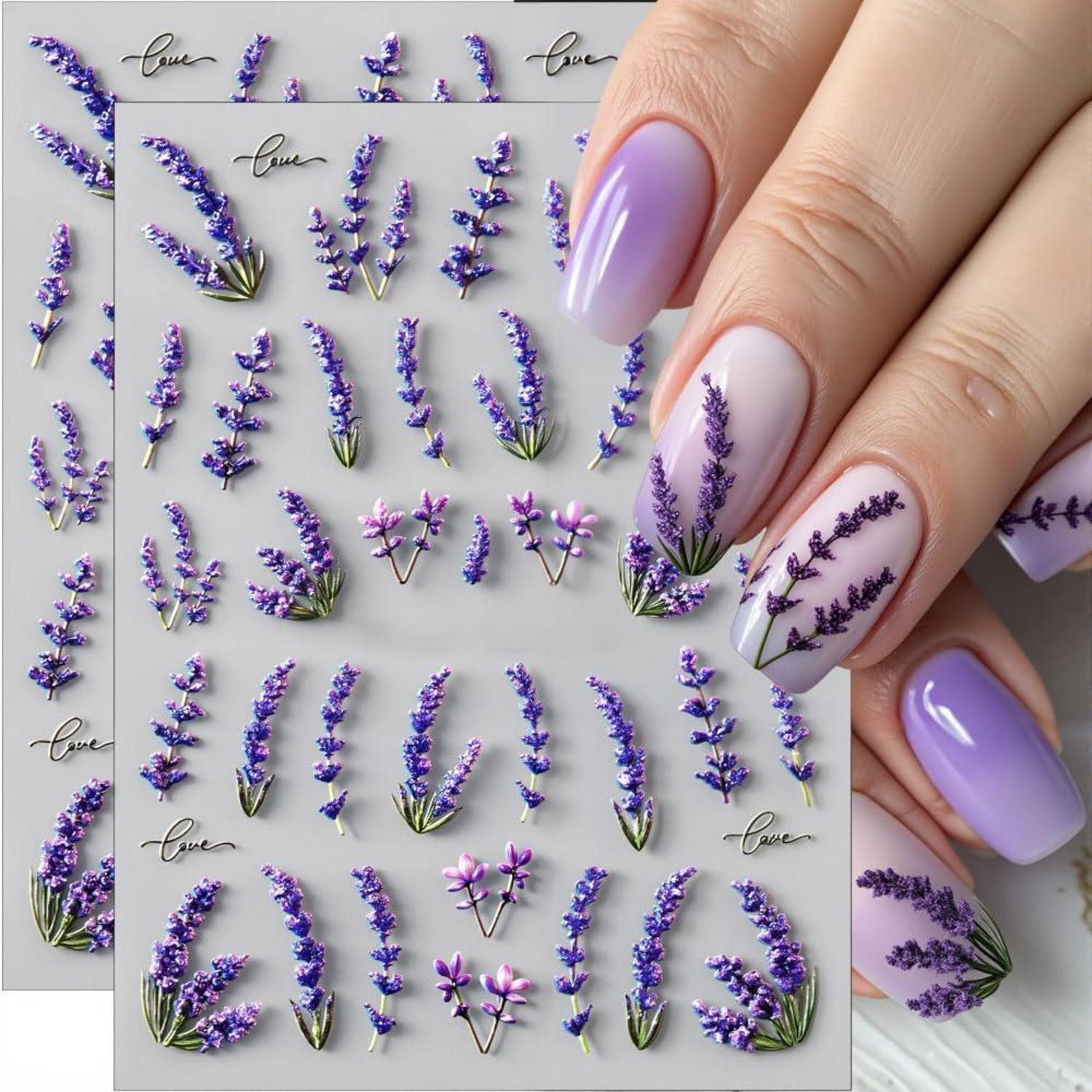 LuxusKollektion Nagel-Tattoo Nagelsticker 5D Lavendelblüten 2Bogen