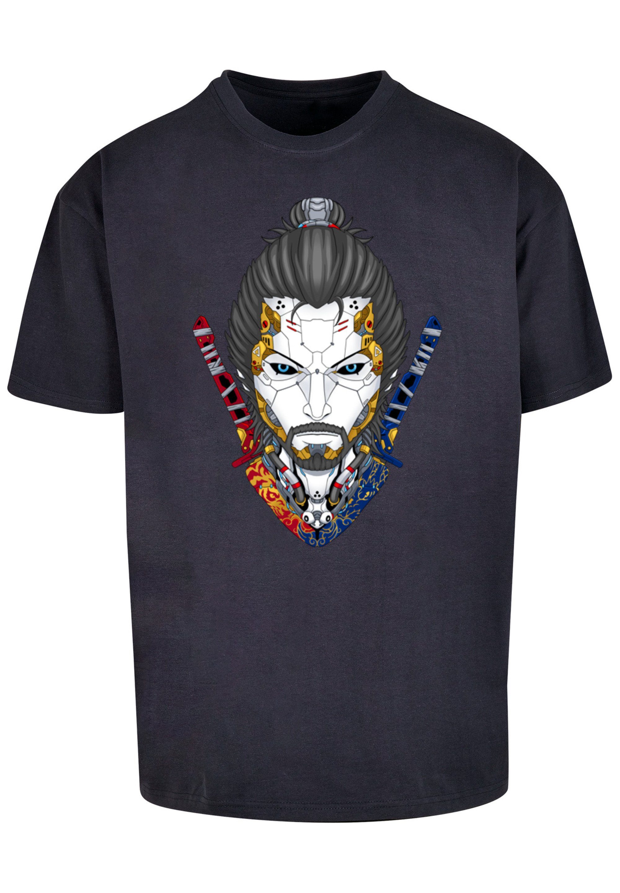 F4NT4STIC T-Shirt Cyberpunk Samurai Print CYBERPUNK STYLES navy