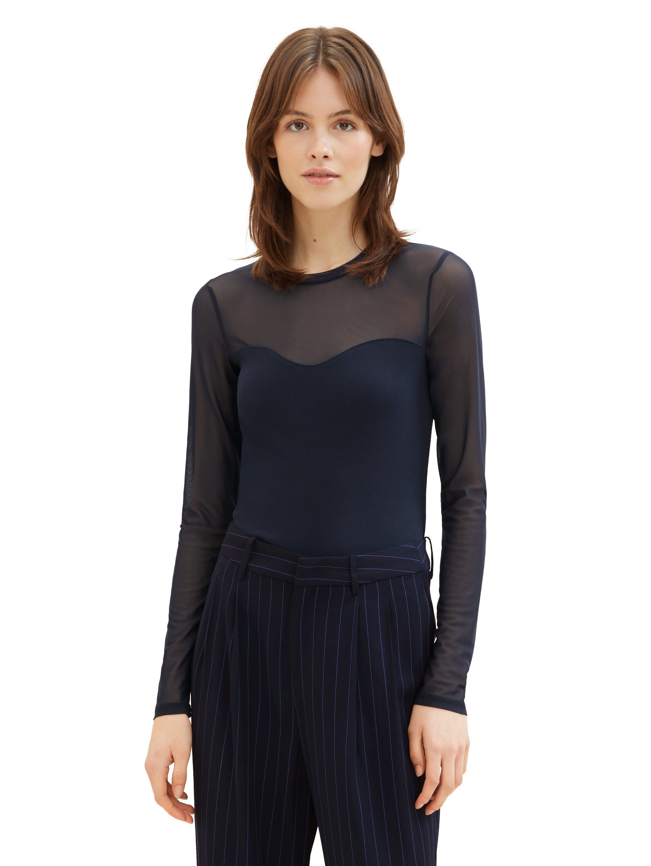 TOM TAILOR Denim Langarmshirt mit Mesh günstig online kaufen