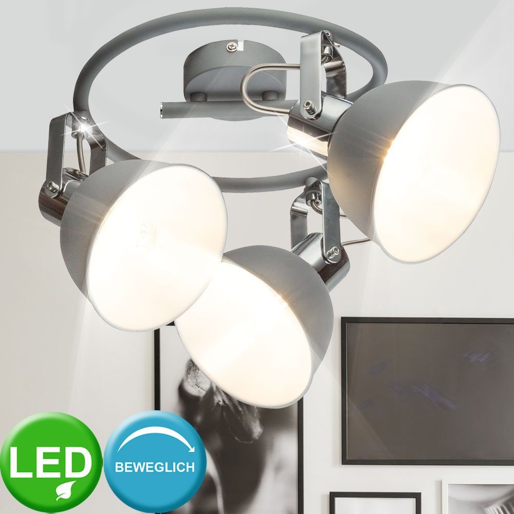 etc-shop LED Deckenleuchte, Leuchtmittel inklusive, Warmweiß, Decken Strahler Rondell grau Wohn Zimmer Chrom Lampe Spots | Deckenlampen