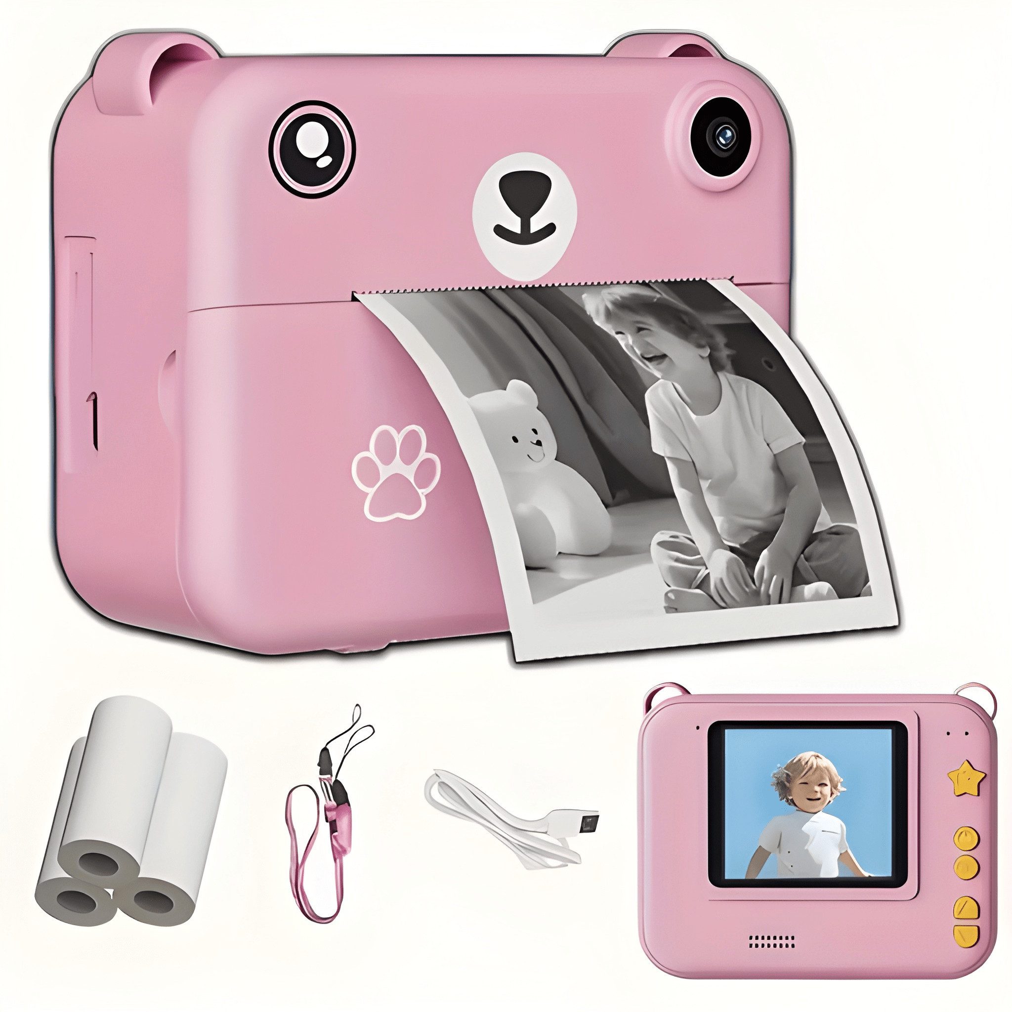 Athlix 1080P Kinderkamera Selfie Digitalkamera Kinder Sofortbildkamera Kinderkamera (3 MP, 180° drehbares Objektiv, Ein-Knopf-Sofortdruck)