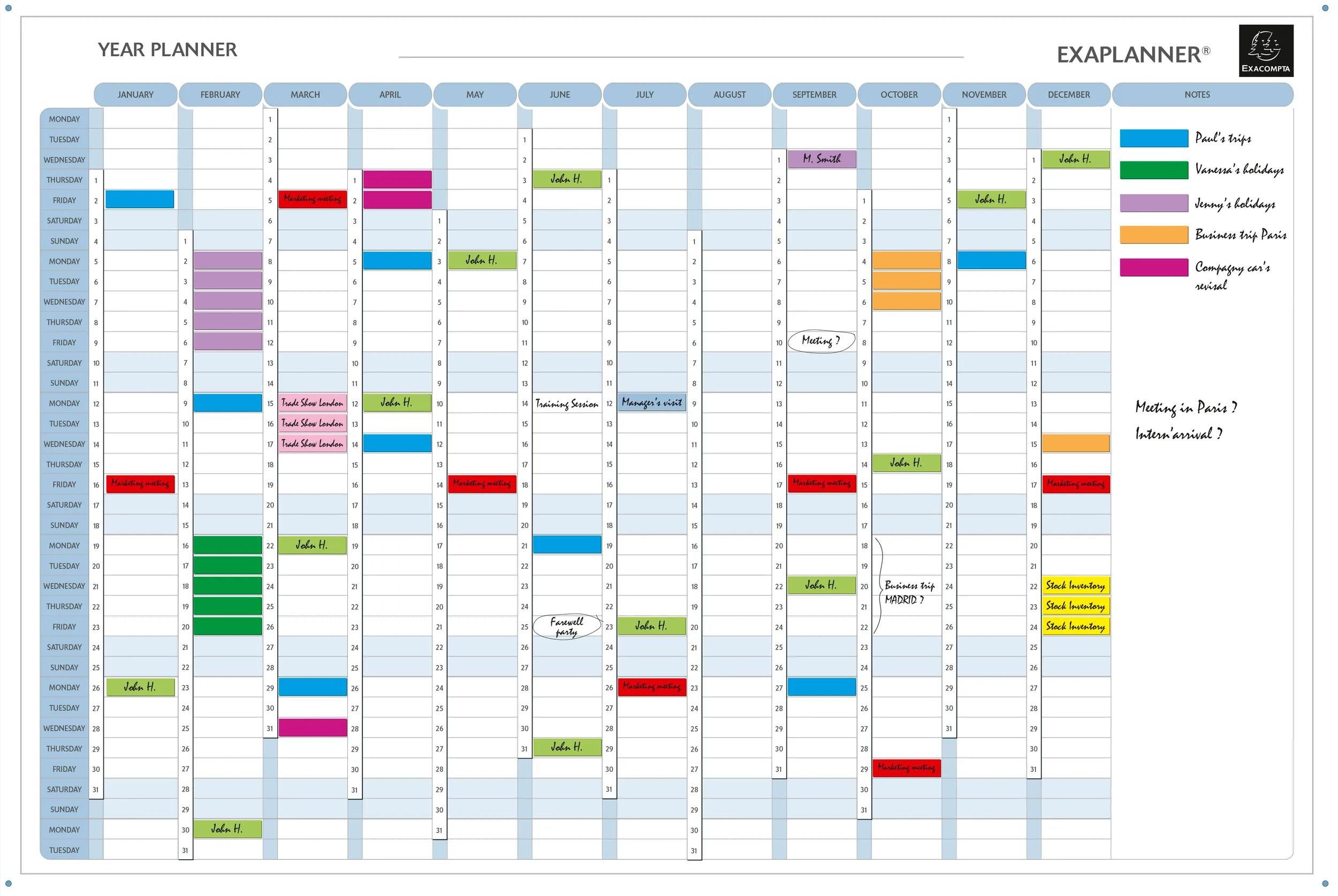 EXACOMPTA Jahresplaner Jahresplaner mit Kalender magnet abwischbar 900x590mm Weiß 56153E, Exaplanner Jahr