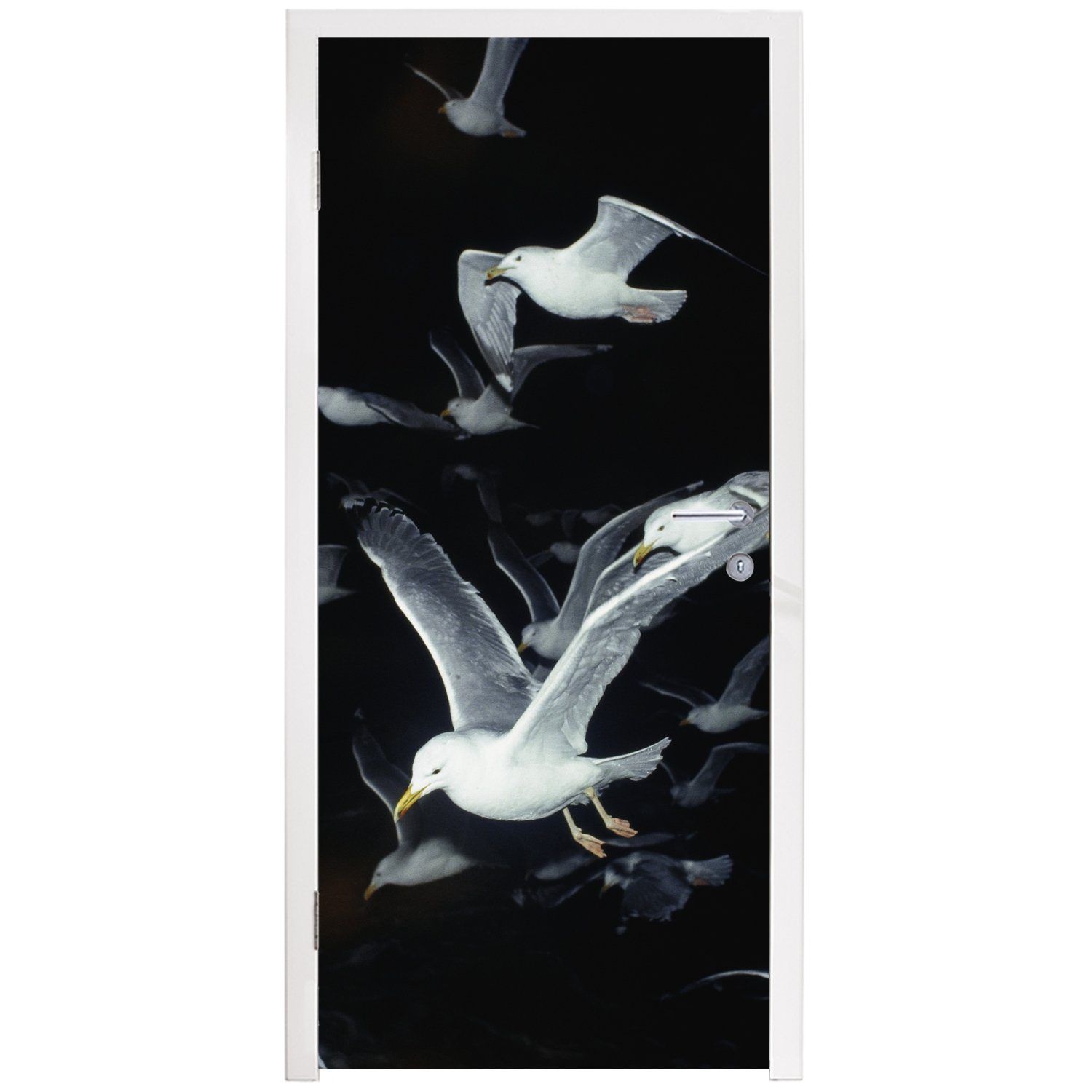 für Vogel Matt, 75x205 - St), Fototapete Tür, MuchoWow Türtapete Schwarz Türaufkleber, bedruckt, cm (1 - Schwarm,
