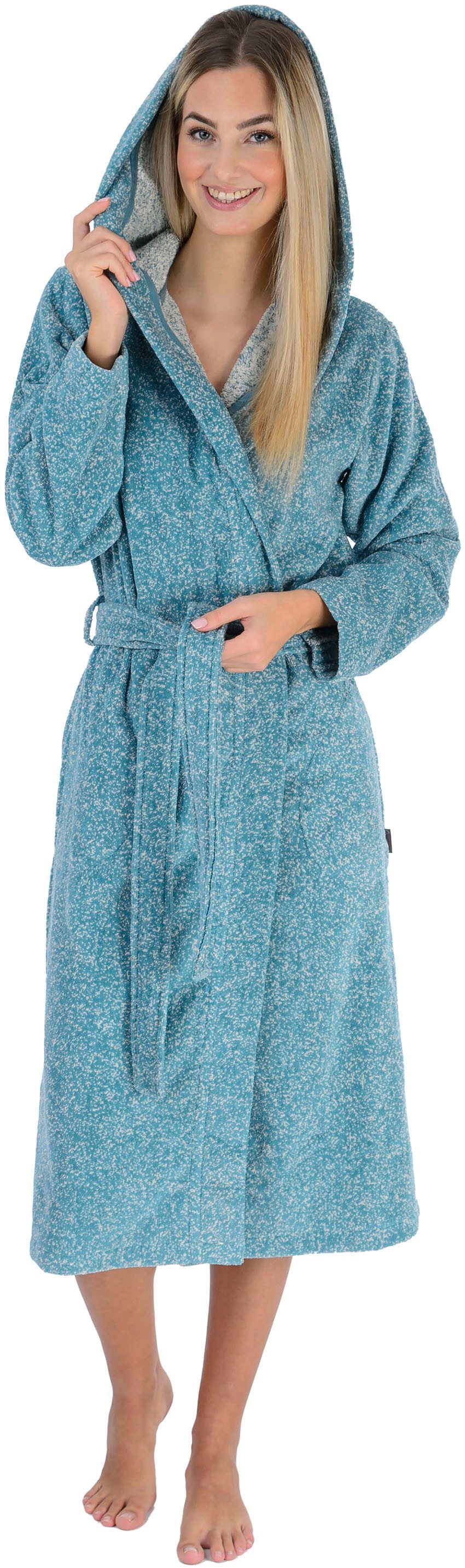 Wewo fashion Damenbademantel 4630, Langform, Velours, Kapuze, Gürtel, kusch günstig online kaufen