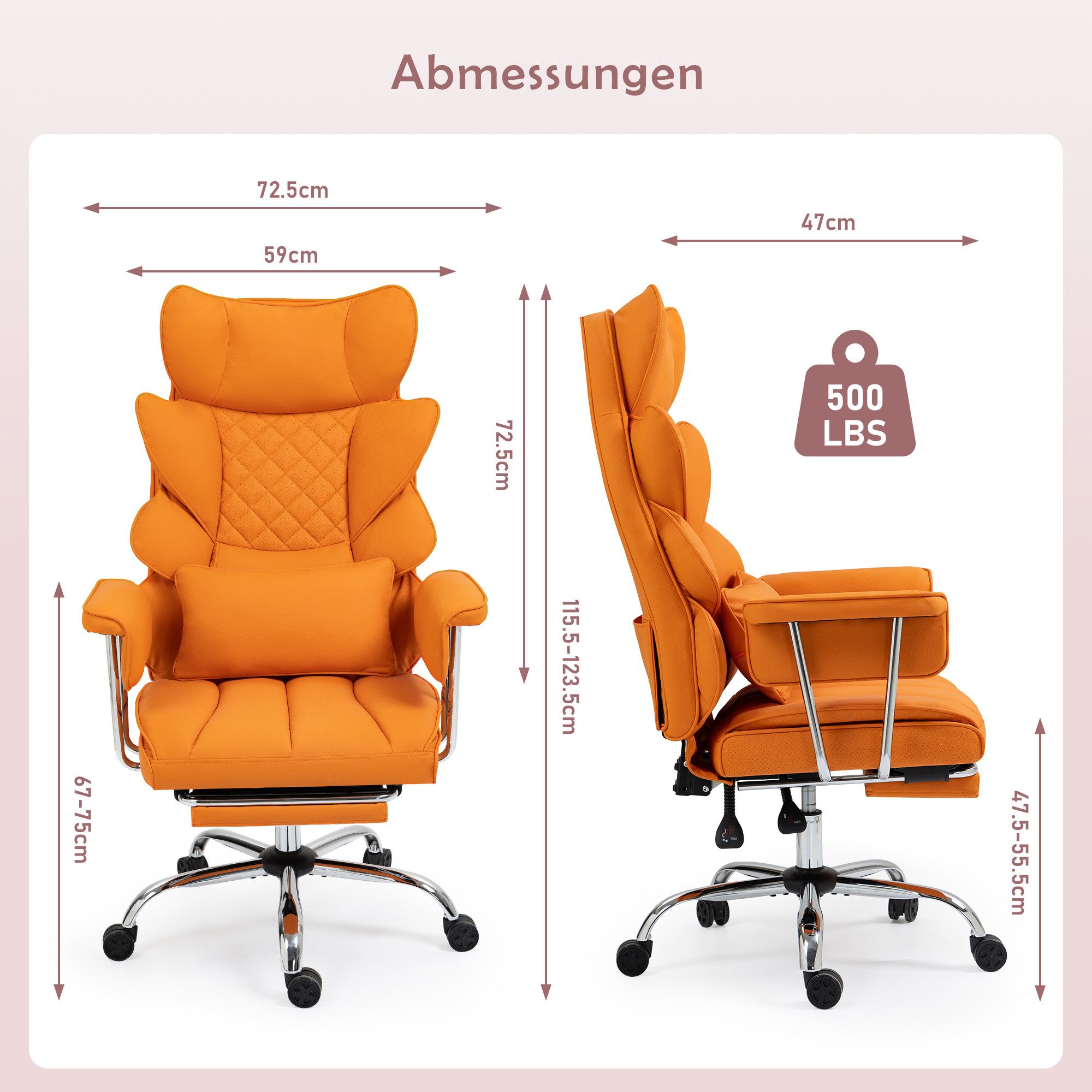 AISALL Bürostuhl Ergonomischer Computerstuhl, 90-135° Verstellbare Rückenlehne (1 St), Schreibtischstuhl mit Fußstütze, 360°-Drehfunktion