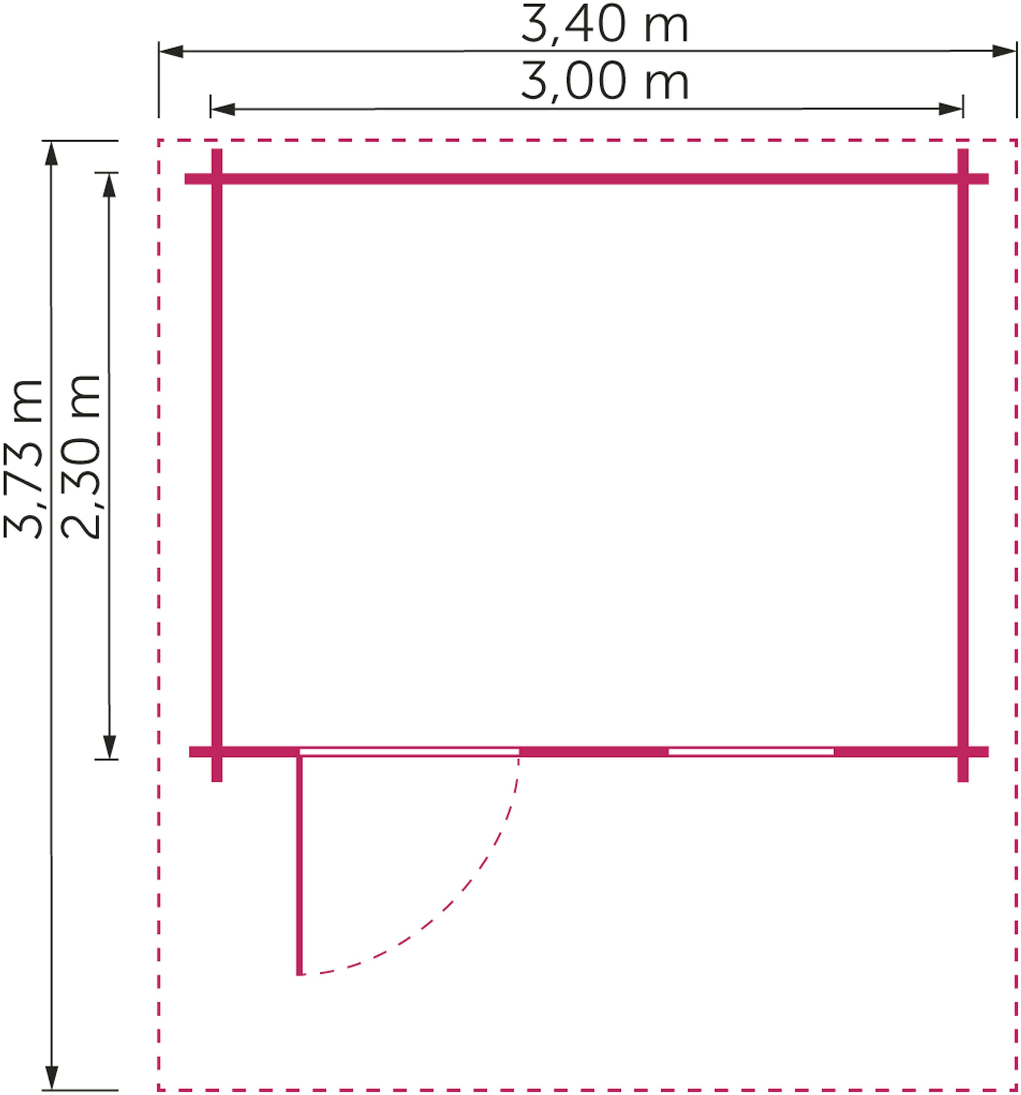 (Set), KONIFERA 350x373 cm, 1, Terrasse mit Gartenhaus BxT: Kallenberg und Vordach