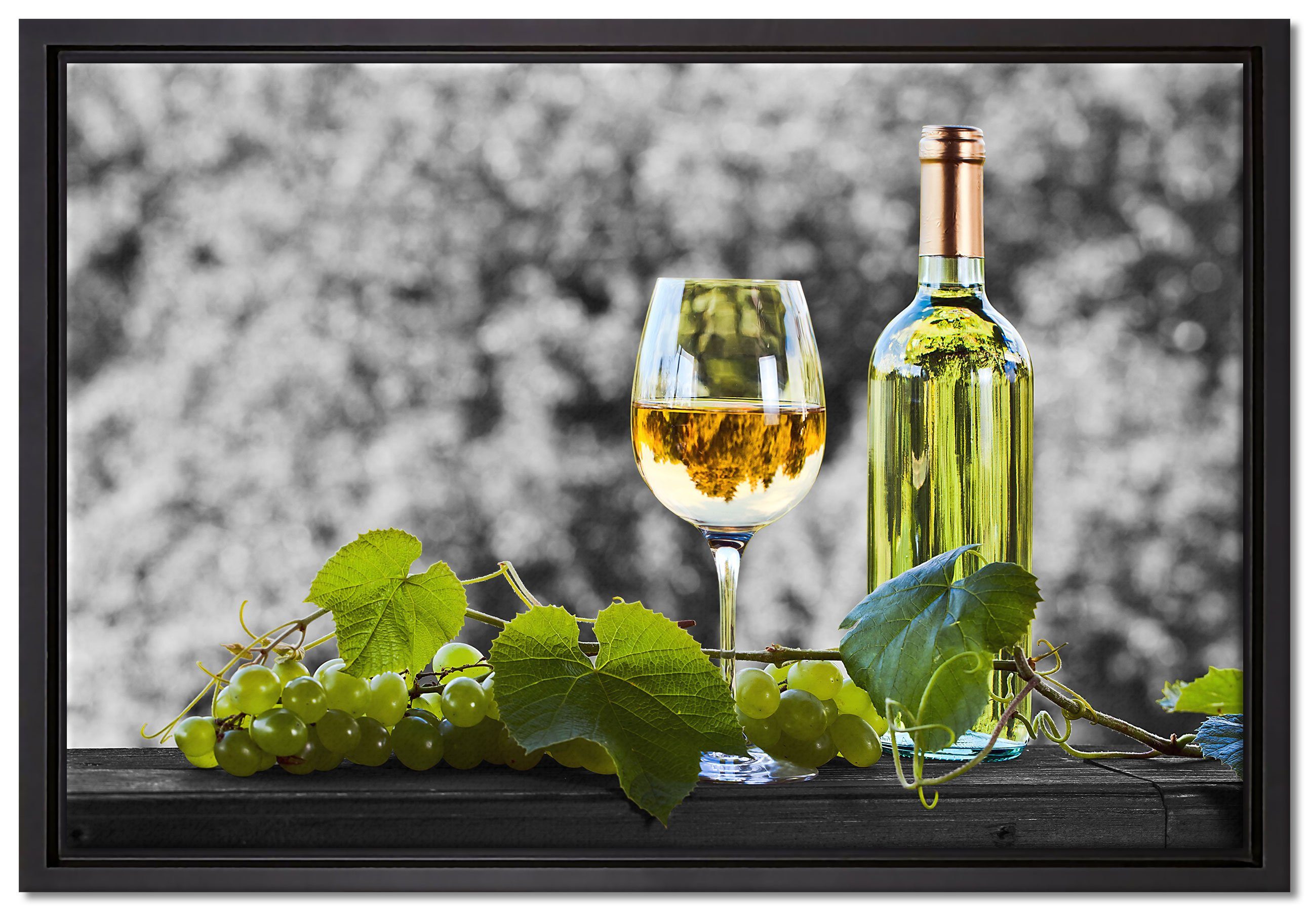 Pixxprint Leinwandbild Weinverkostung im Sommer, Wanddekoration (1 St), Leinwandbild fertig bespannt, in einem Schattenfugen-Bilderrahmen gefasst, inkl. Zackenaufhänger