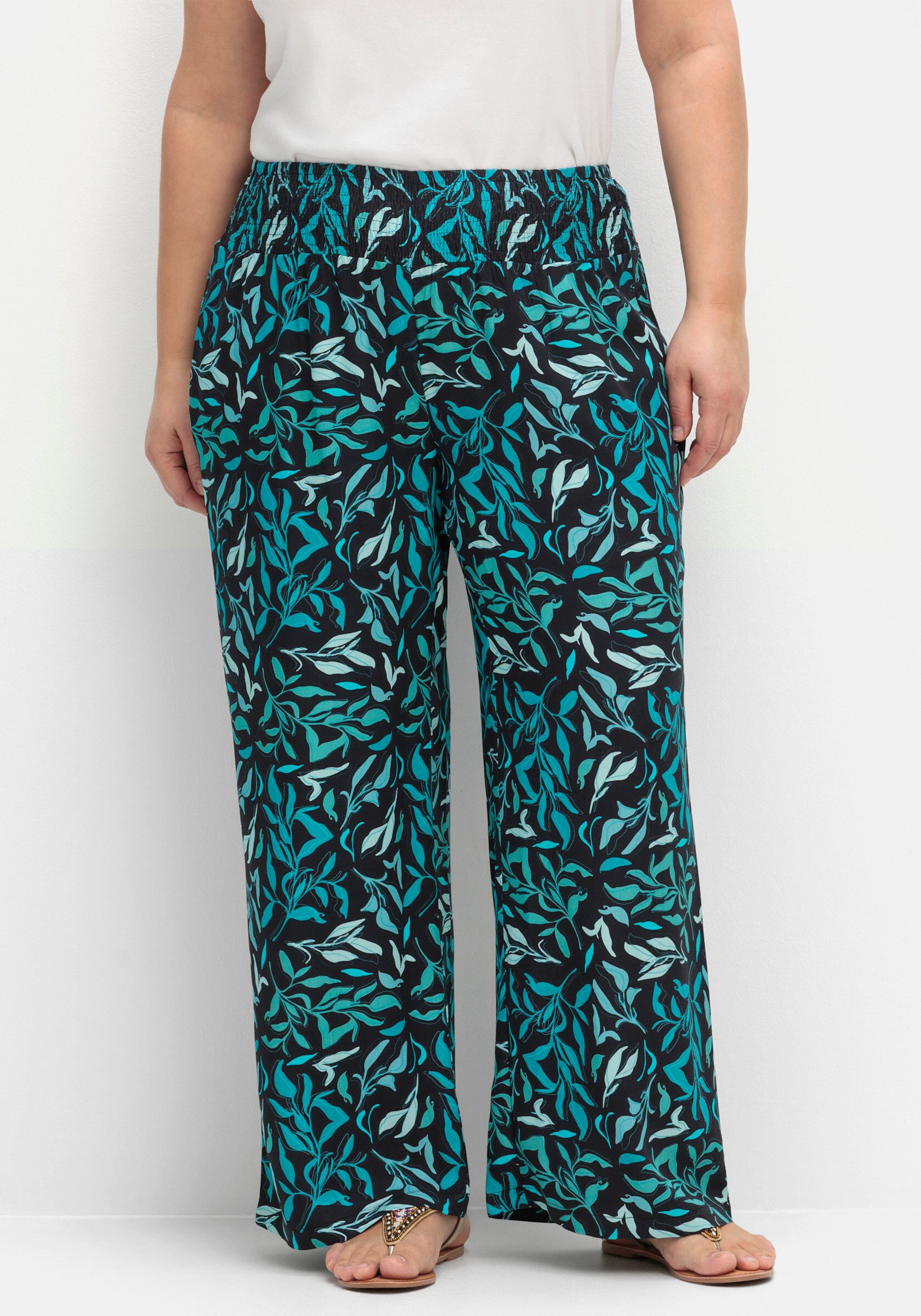 Sheego Jerseyhose Schlupfhose mit Smokbund und Blätterprint günstig online kaufen