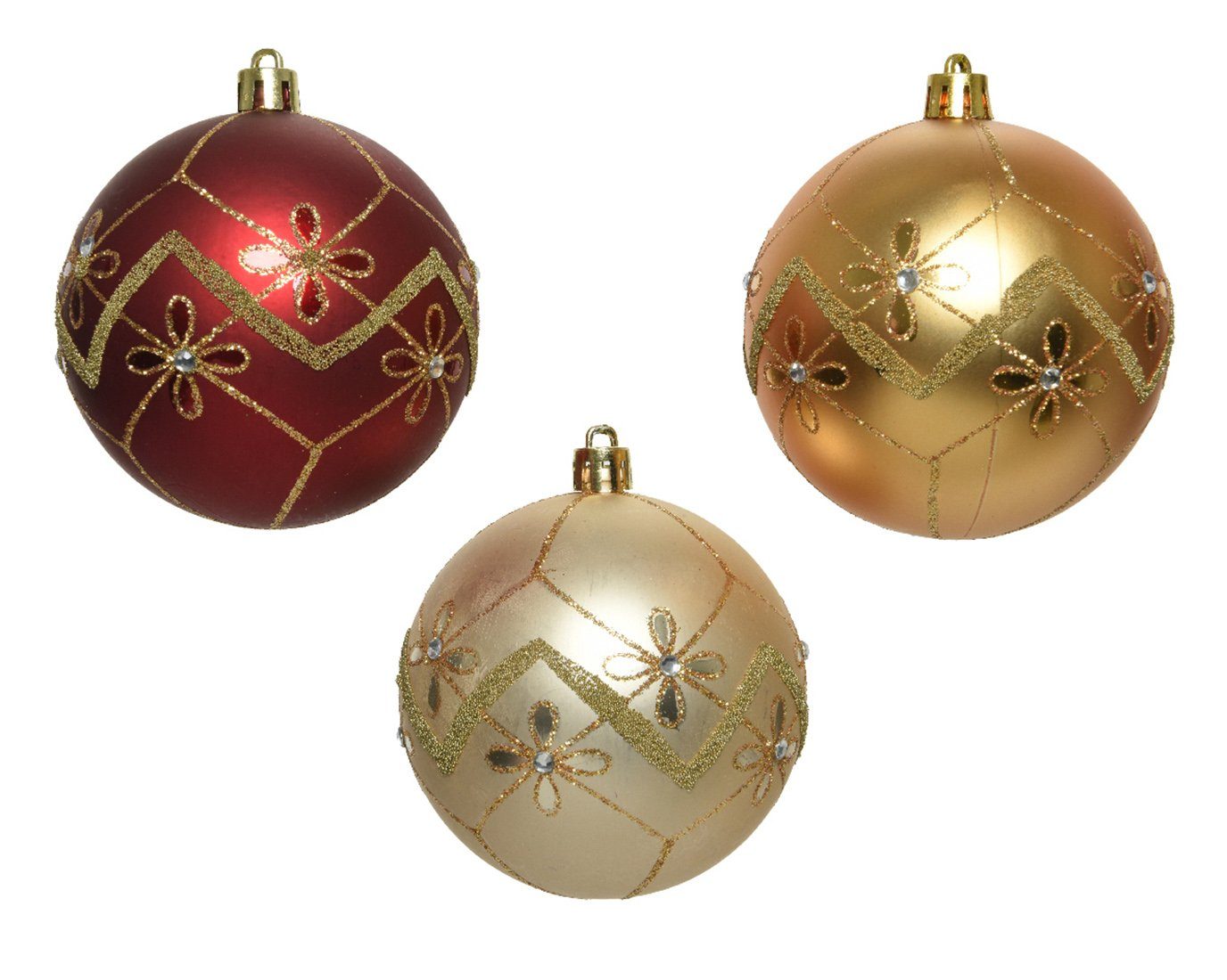 Gold Weihnachtskugeln Set - Decoris decorations season Rot Kunststoff / Weihnachtsbaumkugel, Ornamente 12er 8cm