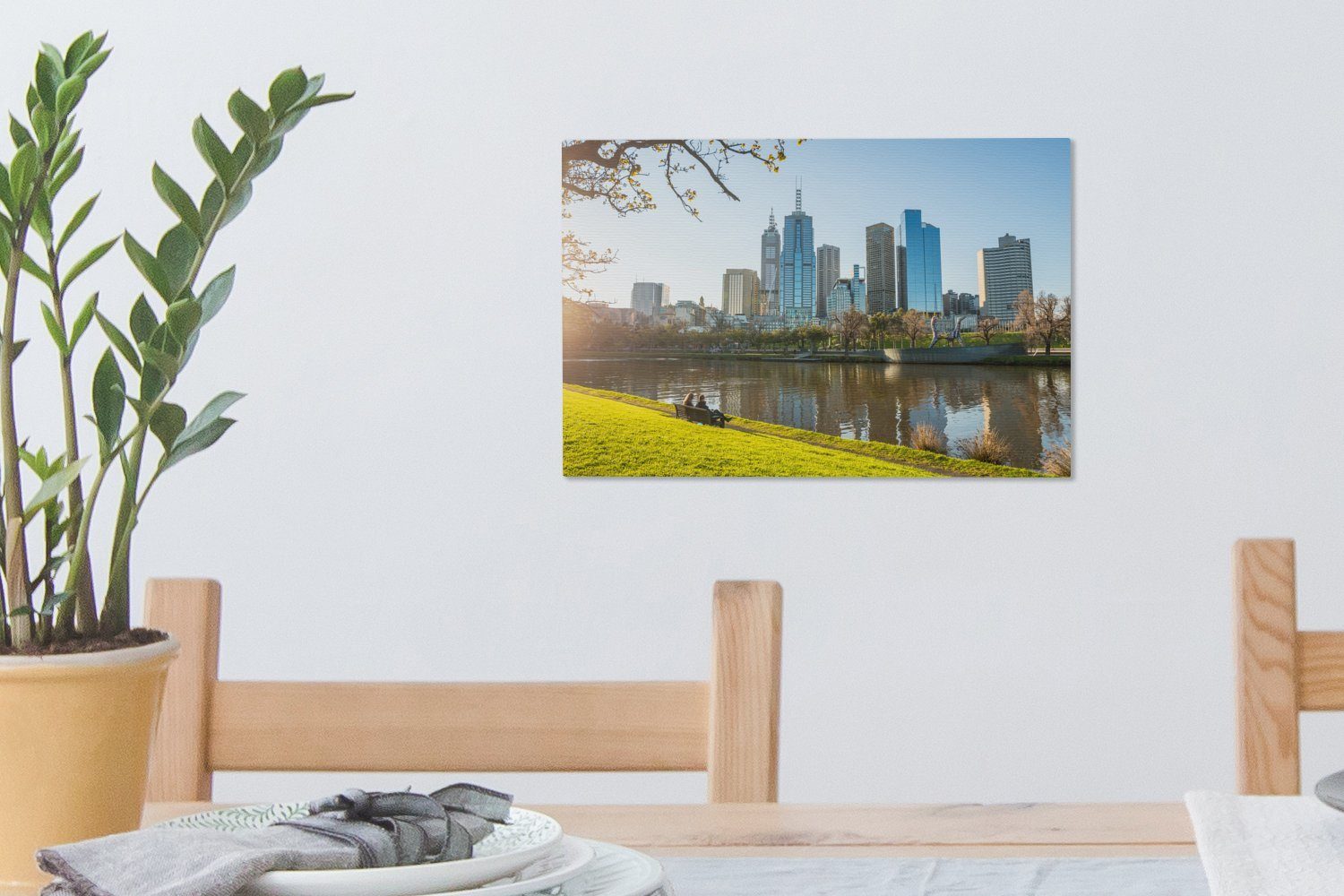 Wandbild aus auf cm von Park, OneMillionCanvasses® Leinwandbild Wanddeko, Aufhängefertig, Blick Melbourne Wolkenkratzer einem 30x20 (1 St), Leinwandbilder, die