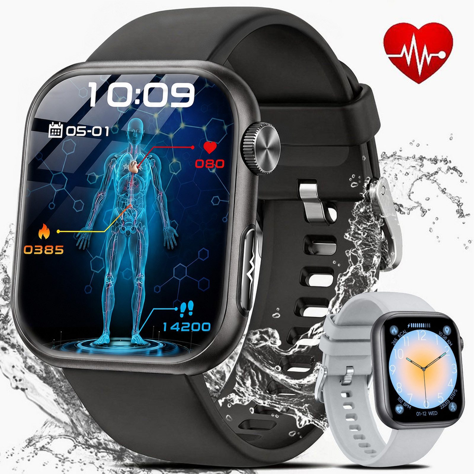 SWGOTA Smartwatch Damen Herren EKG+PPG/Blutdruck/SpO₂/BMI-Überwachung Smartwatch (1,97 Zoll), 2026 NEW Fitnessuhr mit Herzfrequenz-/SpO2-/Schlafüberwachungsfunktion