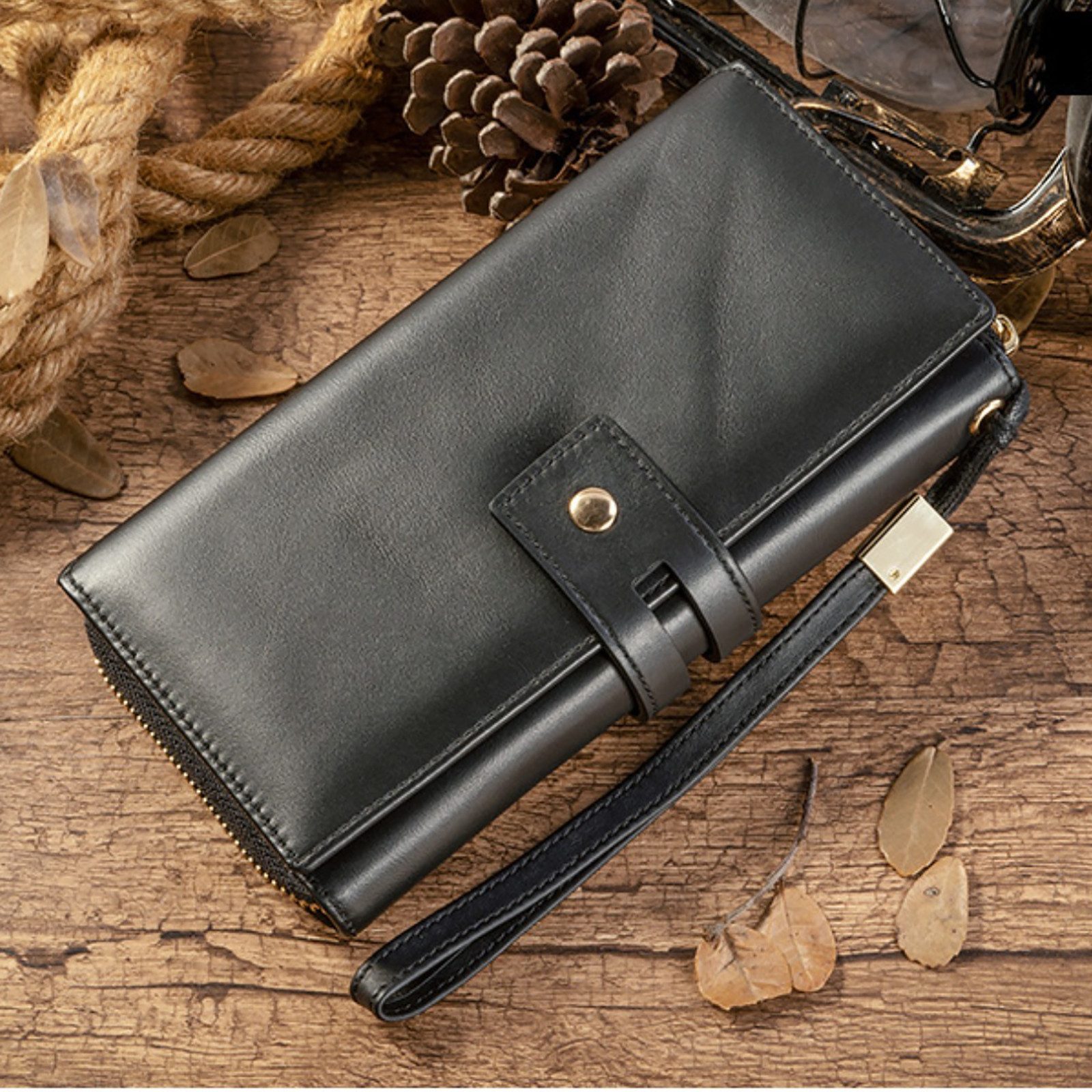 Geldbörse Herren RFID Schutz Leder Geldbörse Große Kapazität Kartenhalter Clutch