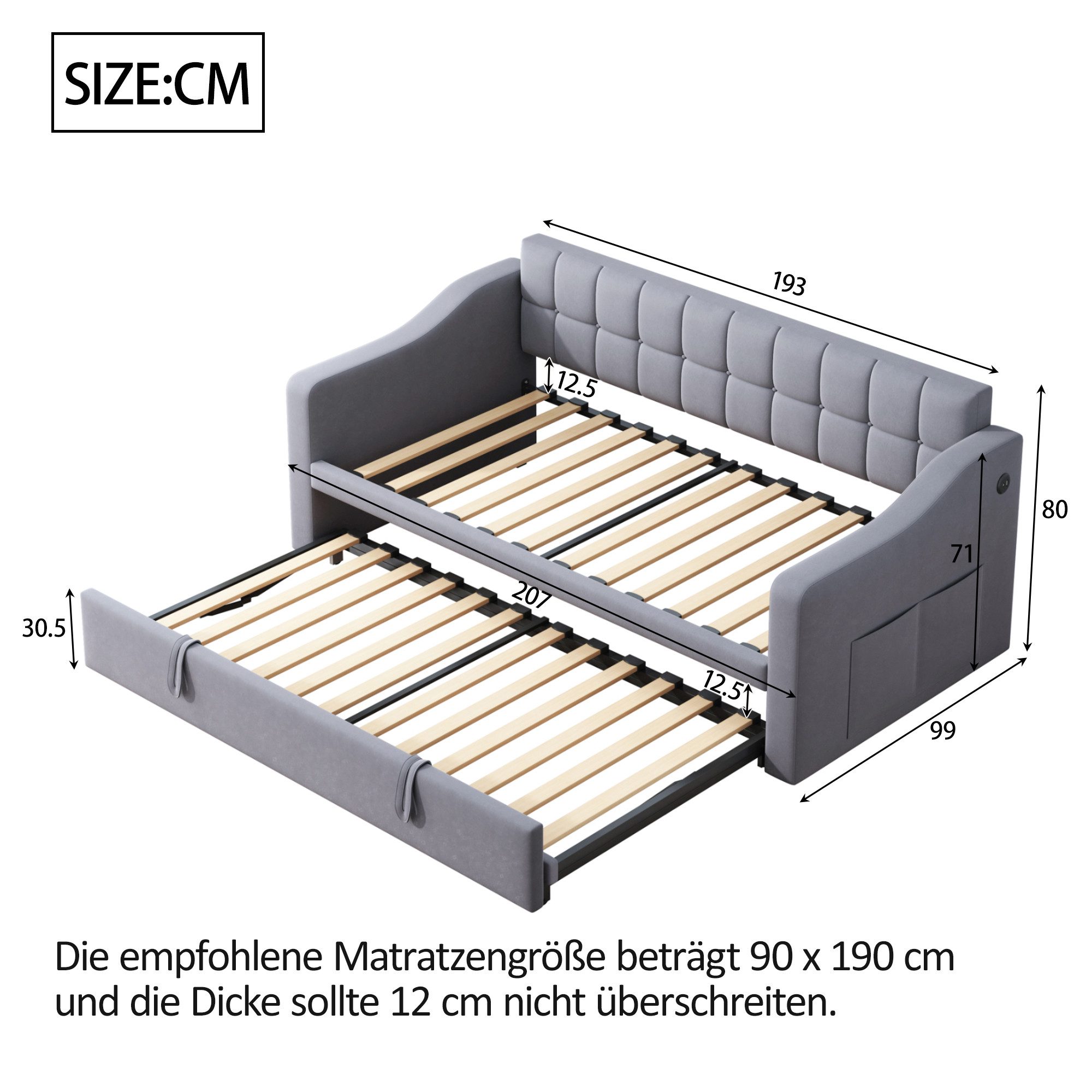 Flieks Daybett, Polsterbett Schlafsofa 90/180x200cm mit Ausziehbett und Ste günstig online kaufen