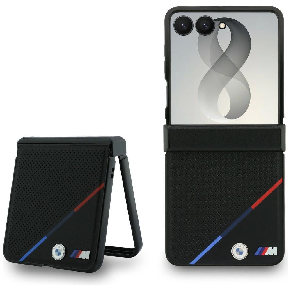 BMW Handyhülle Galaxy Z Flip 8 MagSafe Tricolor gelocht Kunstleder schwarz M-Logo 6,9 Zoll, Kantenschutz