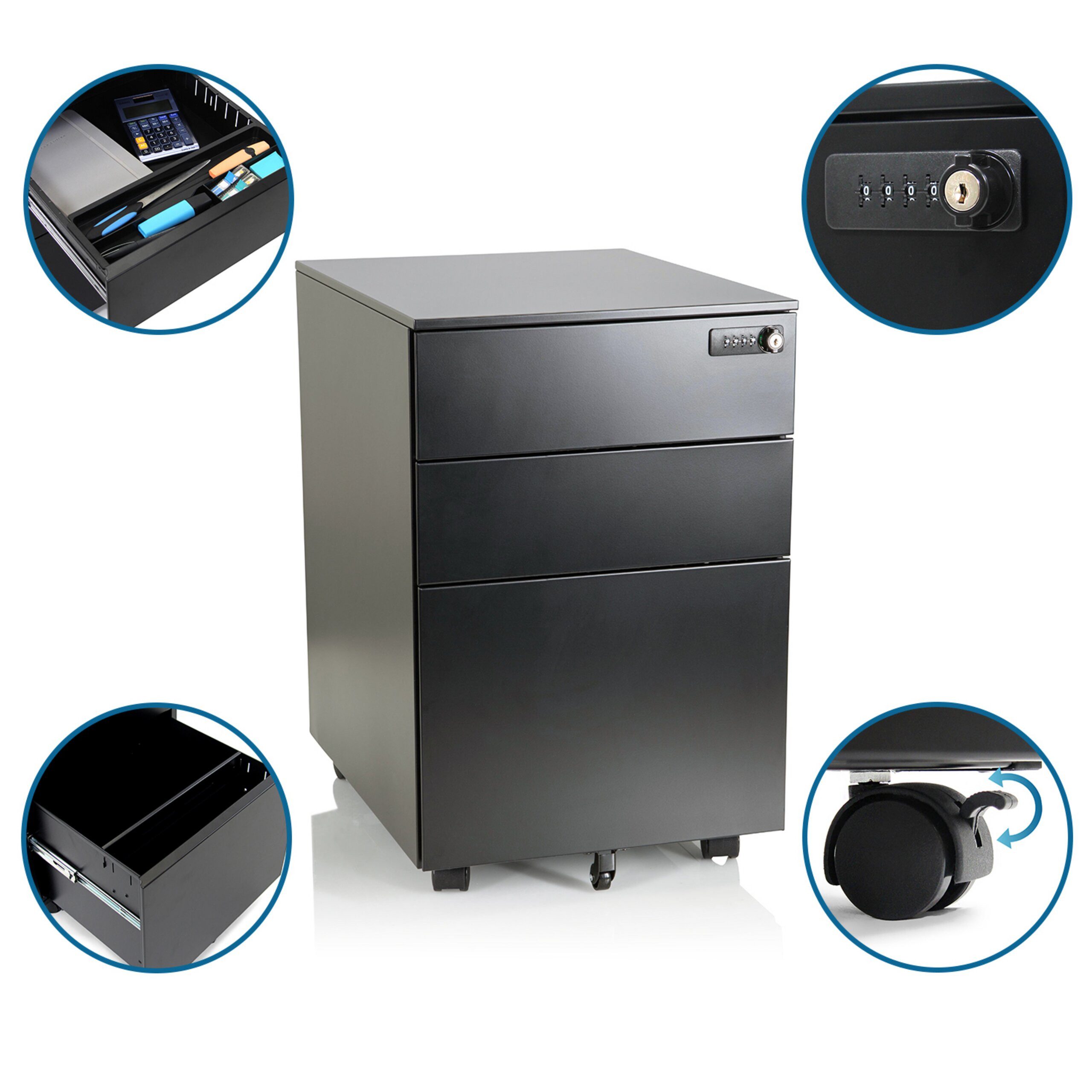 hjh OFFICE Rollcontainer COLOR OS I Bürowagen H/B/T: 60.0 x 39.0 x 50.0 cm, Aktenschrank Schreibtisch mit Schubladen, Büro Kommode mit Rollen
