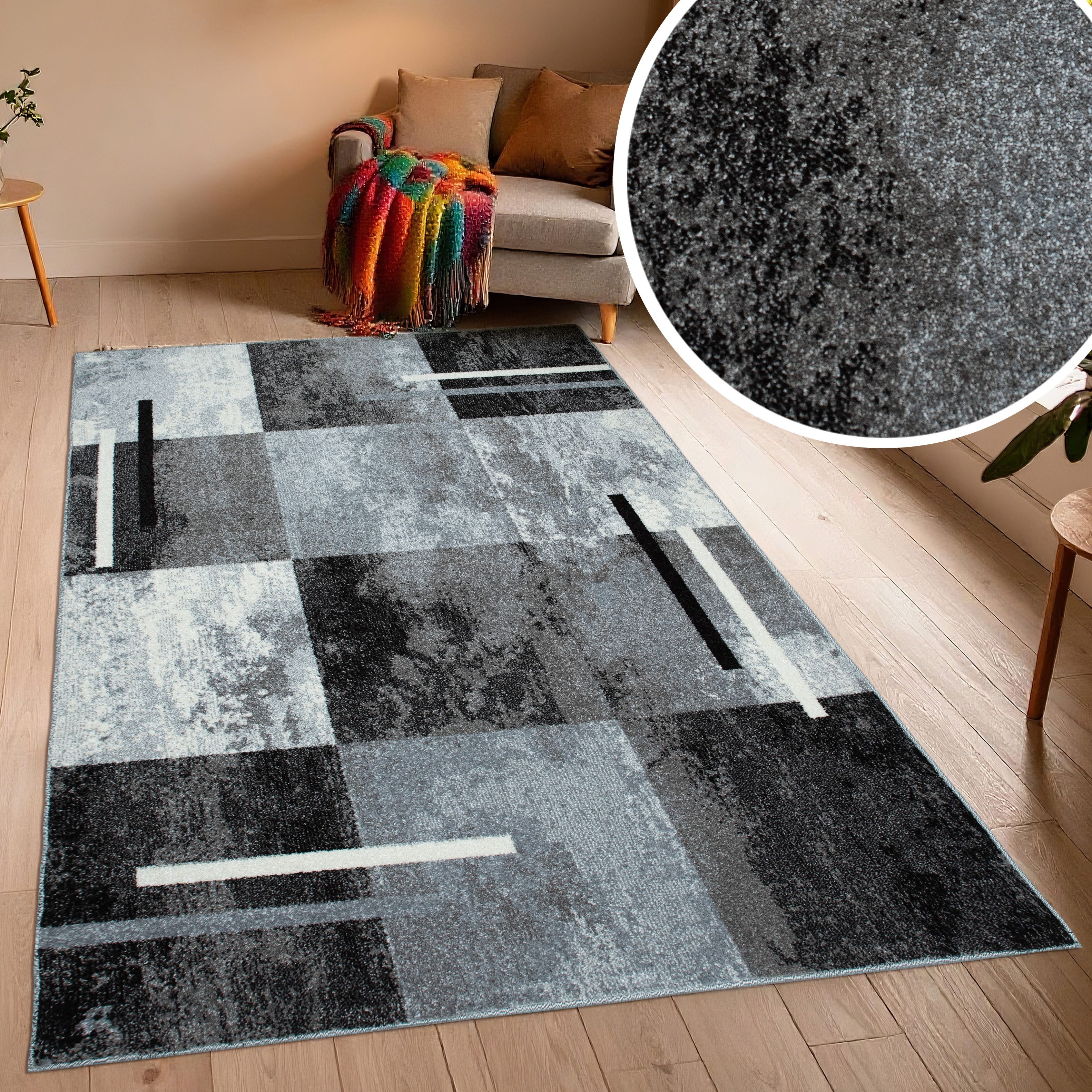 OTTO home Teppich Cube, Karo Muster mit 3D-Design, rechteckig, Höhe: 9 mm, Kasten, geometrisch, Patchwork, Wohnzimmer, Schlafzimmer