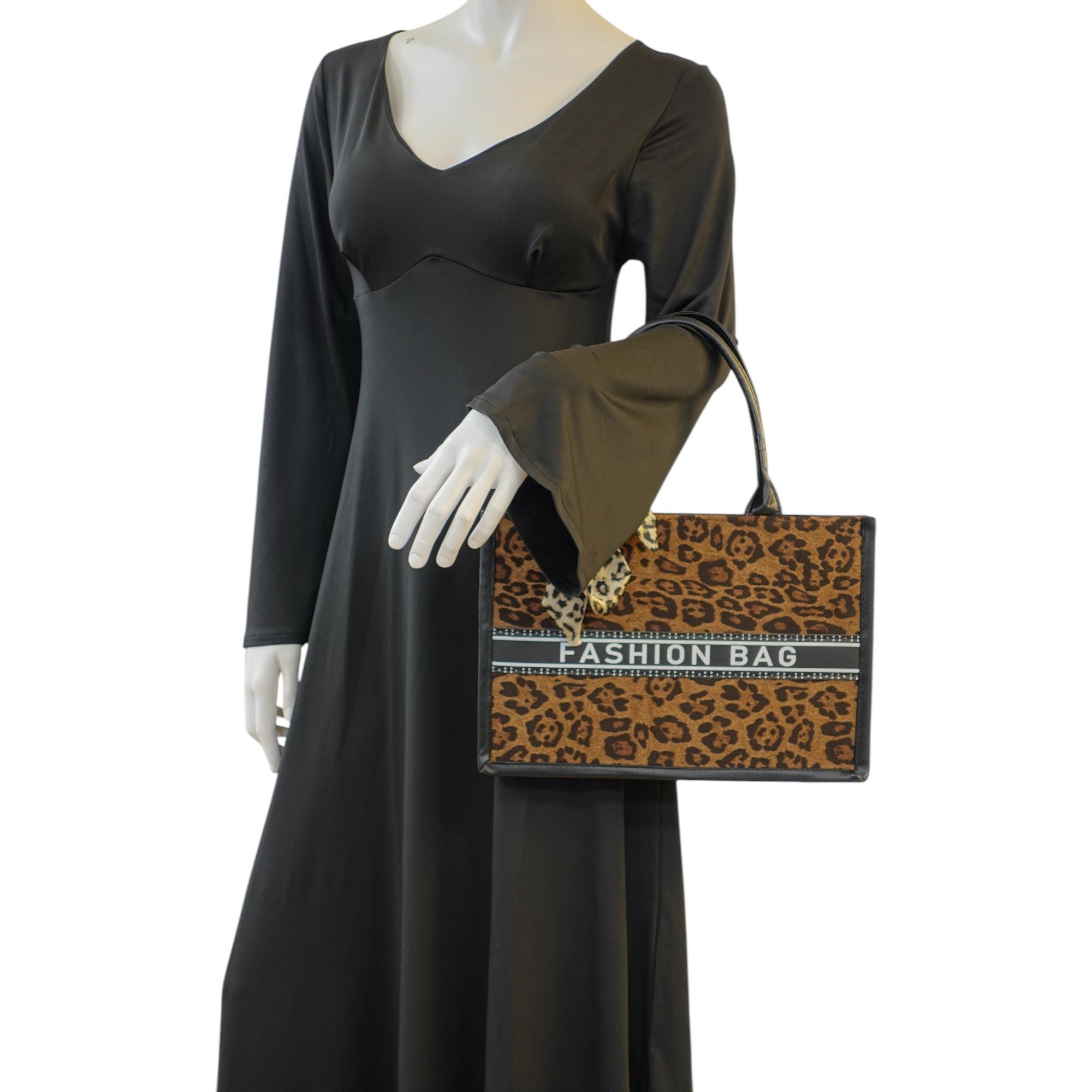 Eyecatcher Handtasche Leoparden Damen Handtasche mit Schal – Stylische Fashion Bag in Animal (Einzeln, Einzeln)