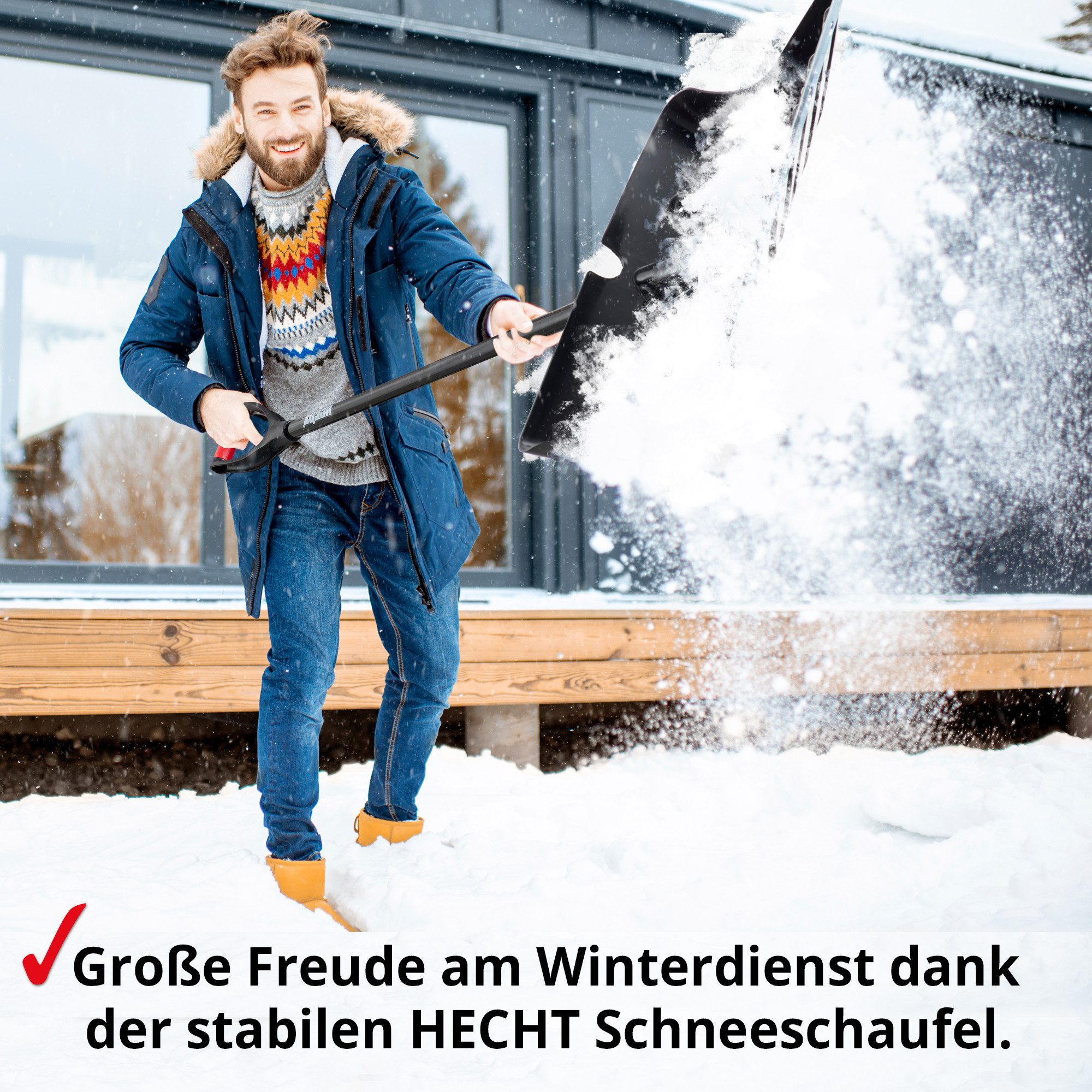 Hecht Schneeschieber Schneeschaufel mit Stiel 50 cm Arbeitsbreite Metallkante, 50,00 cm Arbeitsbreite, mit 140,00 cm langem Stiel, (2-tlg), Kunststoffschild - 140 cm - Ergonomisch - Schneeschippe
