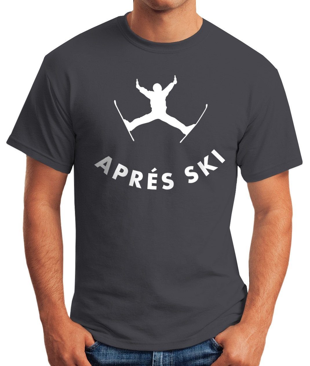 Sprung MoonWorks Bier T-Shirt grau Fun-Shirt Print mit Herren Moonworks® Print-Shirt Apres Ski