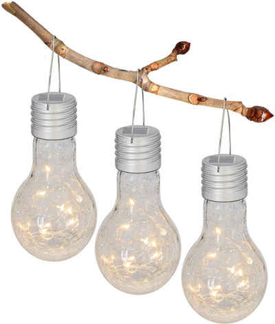 näve LED Gartenleuchte Crackle Bulb, LED fest integriert, Warmweiß, Material: Glas, Farbe: klar, Aufhängemöglichkeit, 3er Set