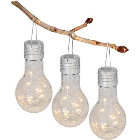 näve LED Gartenleuchte Crackle Bulb, LED fest integriert, Warmweiß, Material: Glas, Farbe: klar, Aufhängemöglichkeit, 3er Set