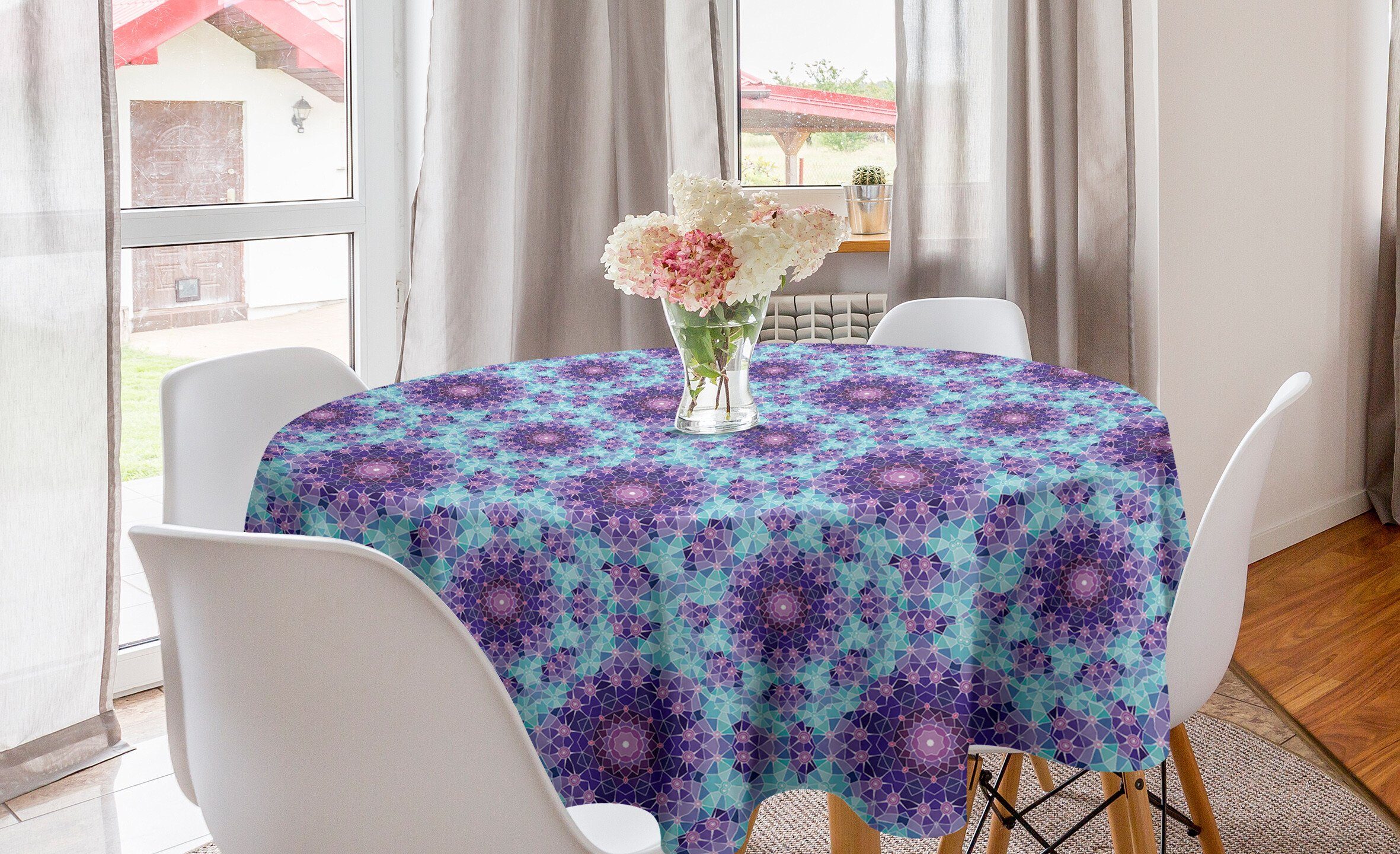 Abakuhaus Tischdecke Kreis Tischdecke Abdeckung für Esszimmer Küche Dekoration, lila Mandala Mosaic Fractal