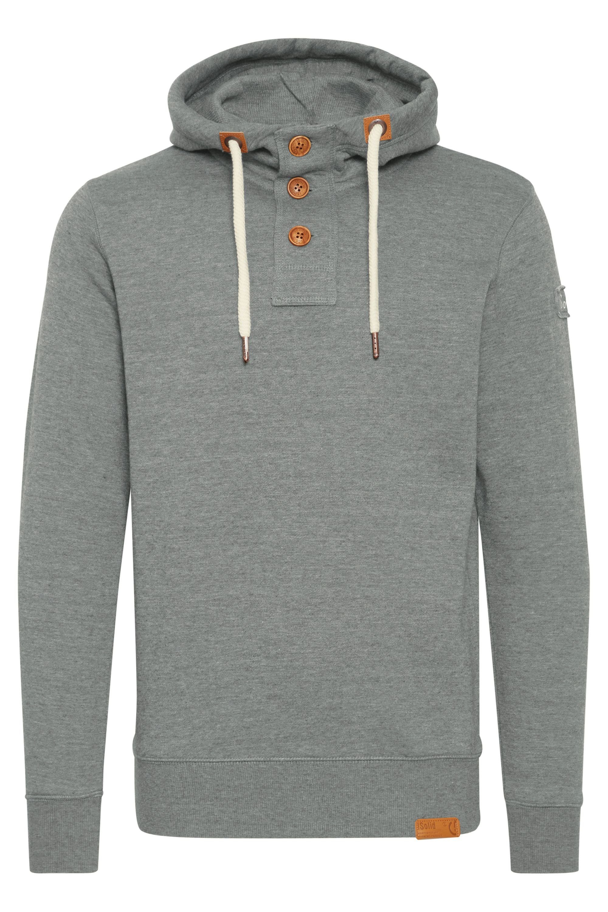 Solid Hoodie SDTripStrip Kapuzensweatshirt mit (8236) Melange Knopfleiste Grey