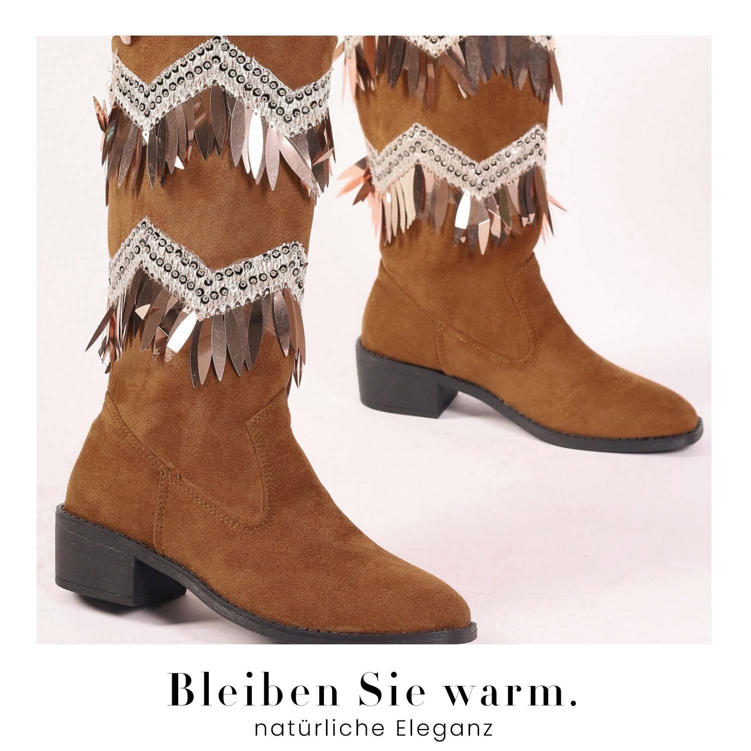 Braun Quasten Damen Boots Cowboy Westernstiefel Daisred Cowboystiefel Winterstiefel