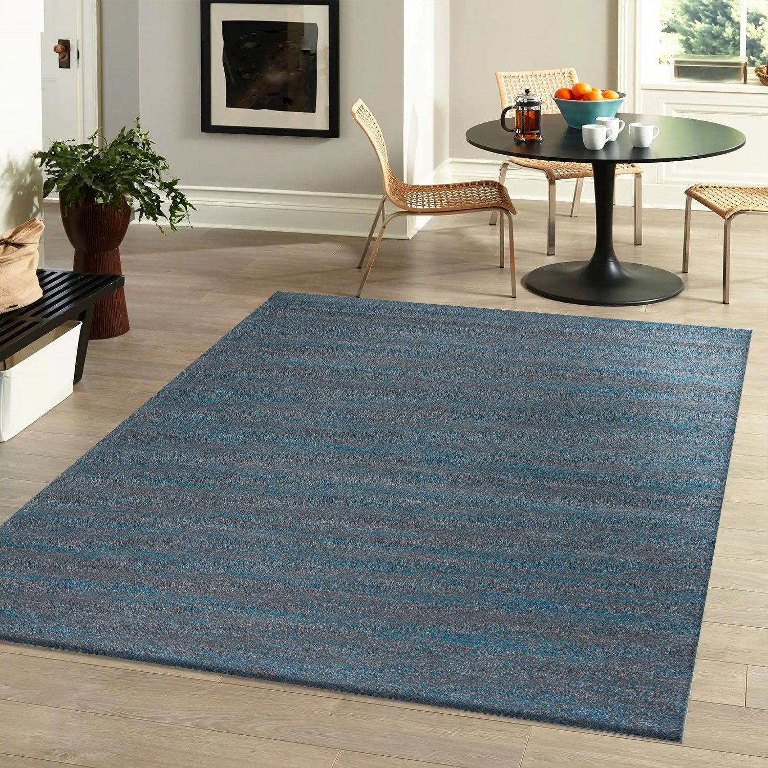 Vimoda Teppich Kurzflor im Retro, Wohnzimmer Türkis Grau Uni Puristisch, Rechteckig, Höhe: 10 mm, Läufer Einfarbig Dunkel Türkis