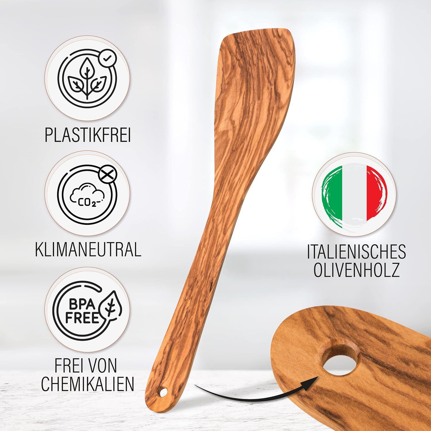Goldenberg Pfannenwender Made in Germany - feinstes Olivenholz aus Italien, Robust & Langlebig - Holzschaber - Pfannenwender Holz
