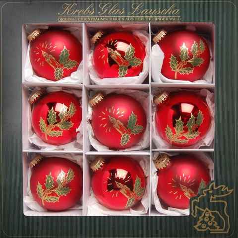 Krebs Glas Lauscha Weihnachtsbaumkugel Kerzen, Weihnachtsdeko rot, Christbaumschmuck, Christbaumkugeln Glas (9 St), handdekoriert, rot
