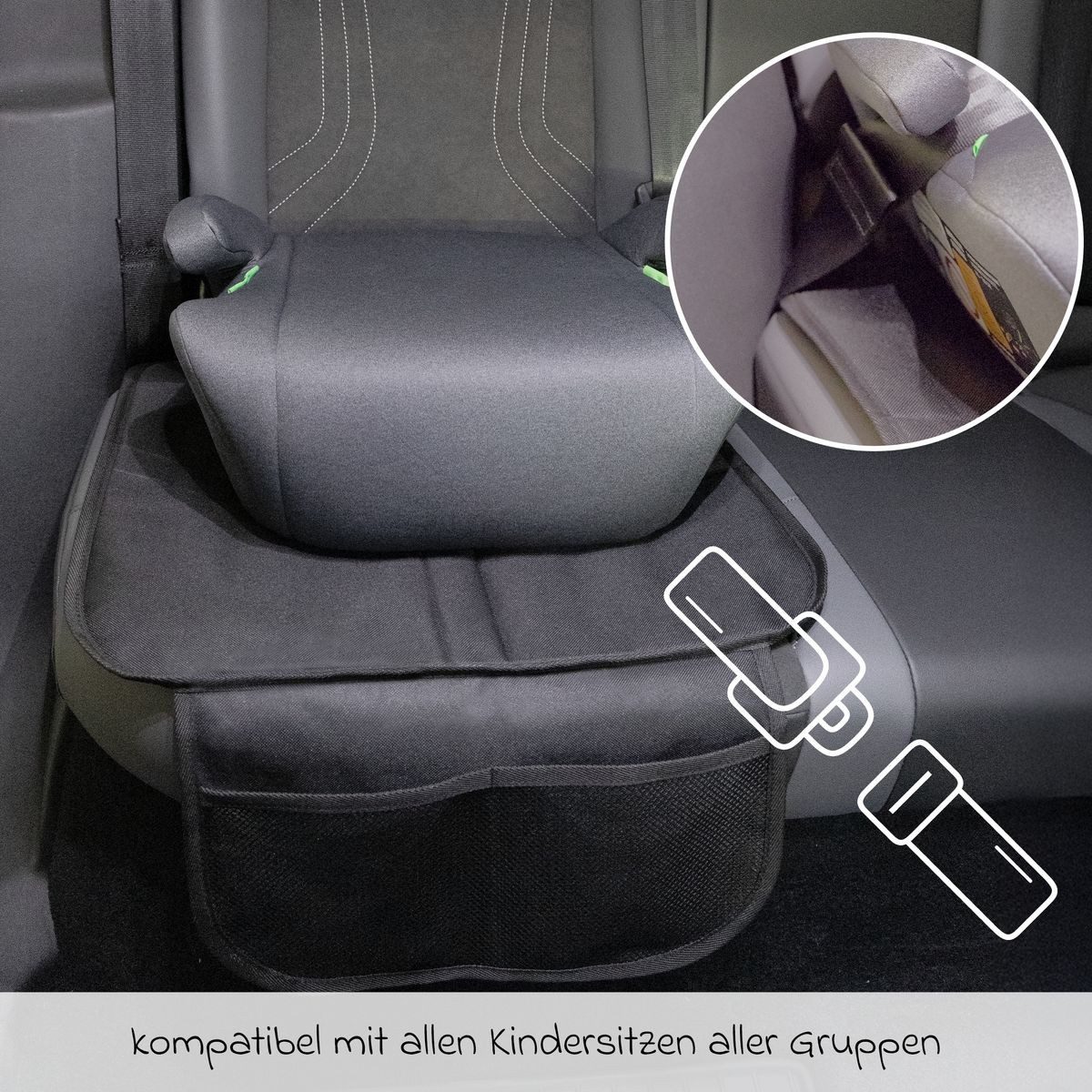 Zamboo Kindersitzbezug Schwarz, Kindersitzunterlage Autositz-Schutzunterlage / Auflage mit Netztasche